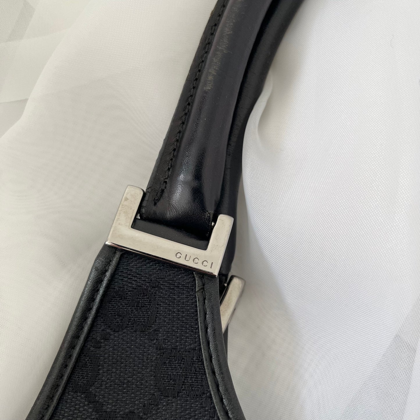 Gucci Black Double GG Canvas Jackie Bardot Shoulder Bag