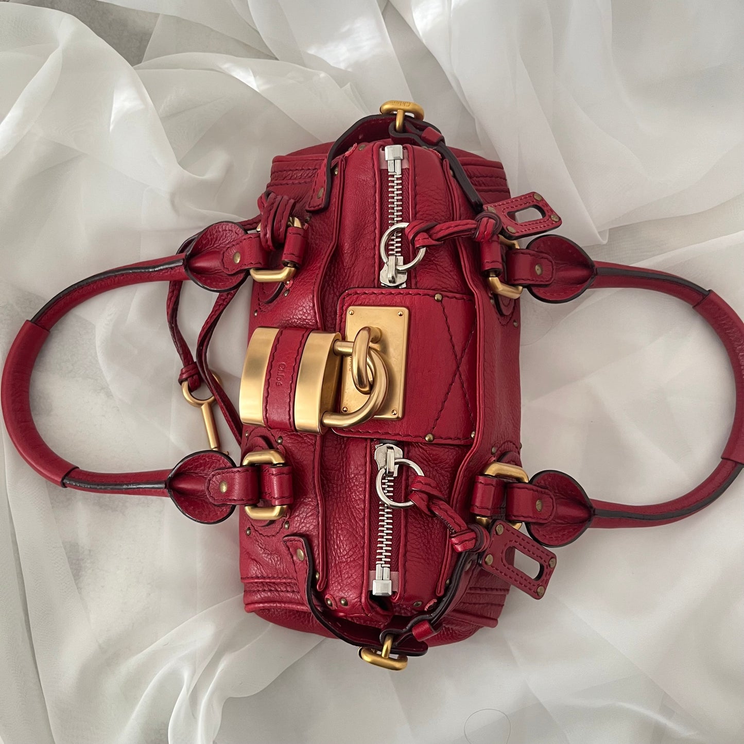 Chloe Red Leather Mini Paddington Bag