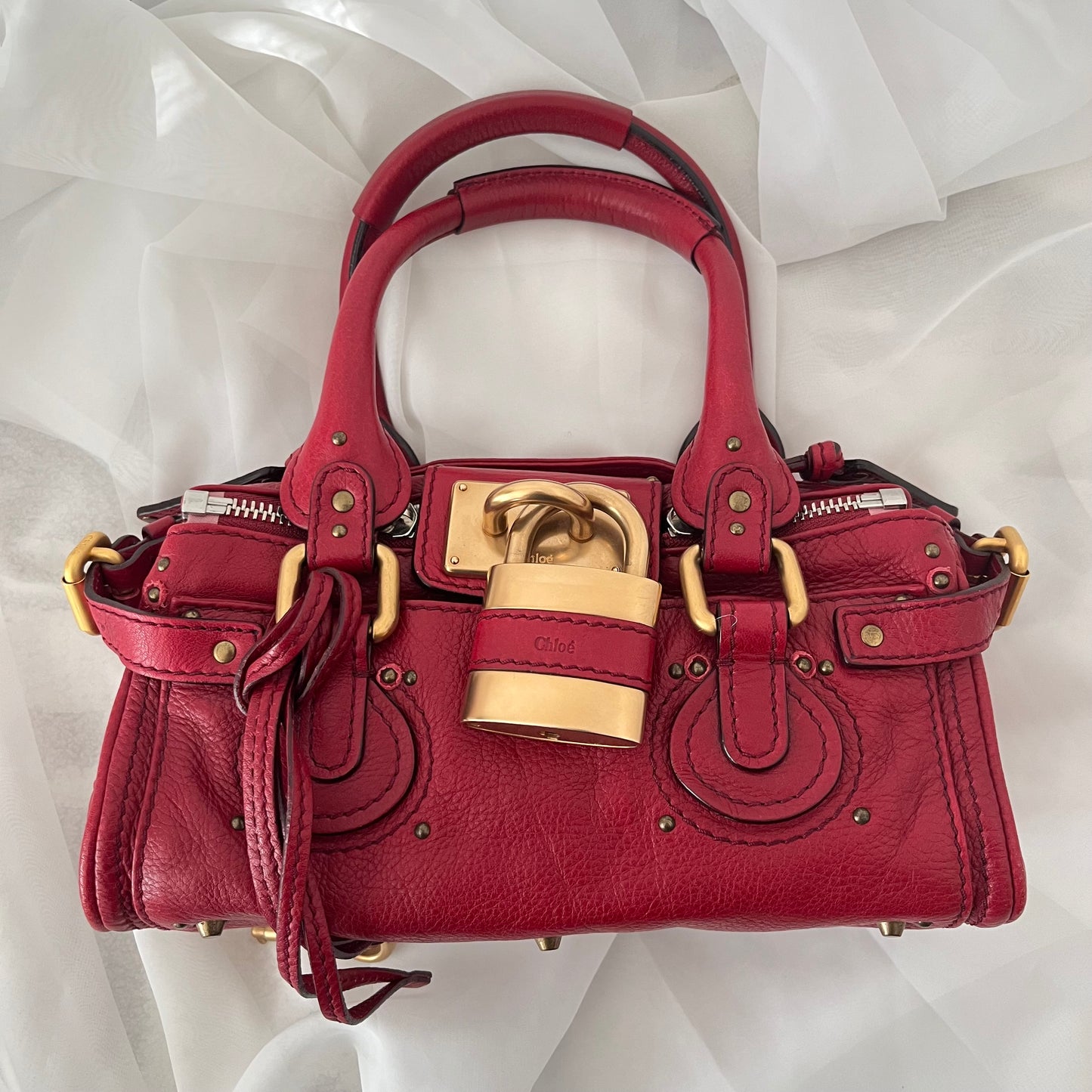 Chloe Red Leather Mini Paddington Bag