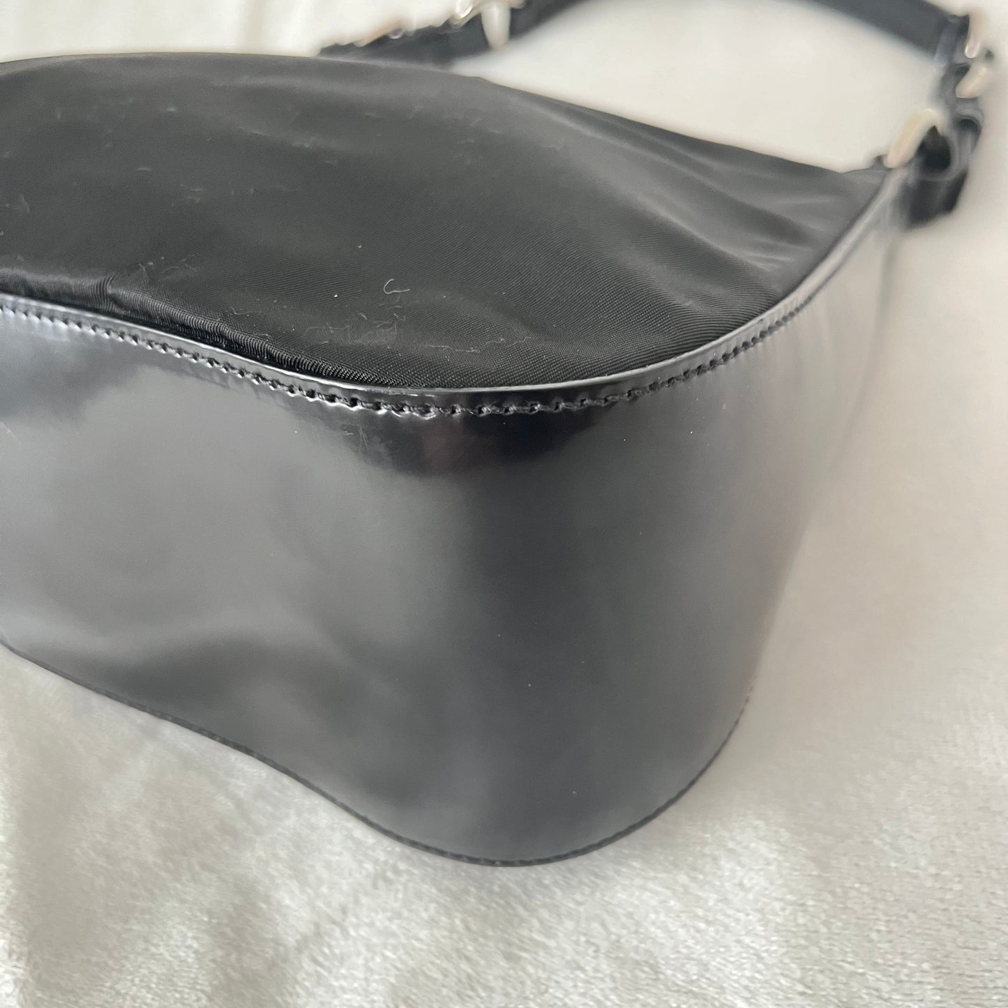 Prada Nylon Patent Leather One
Shoulder Bag Black