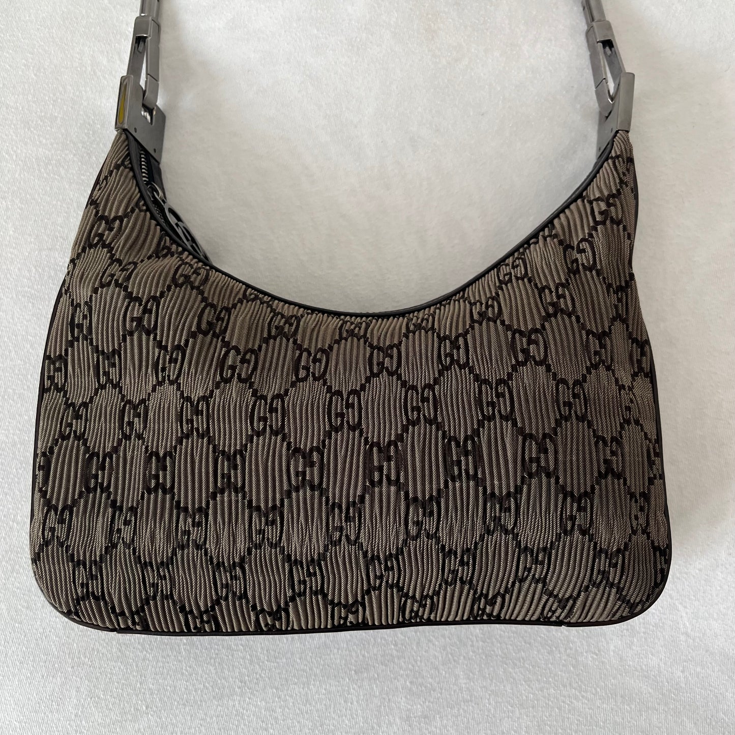 Gucci Canvas Leather Pleats Shoulder Bag