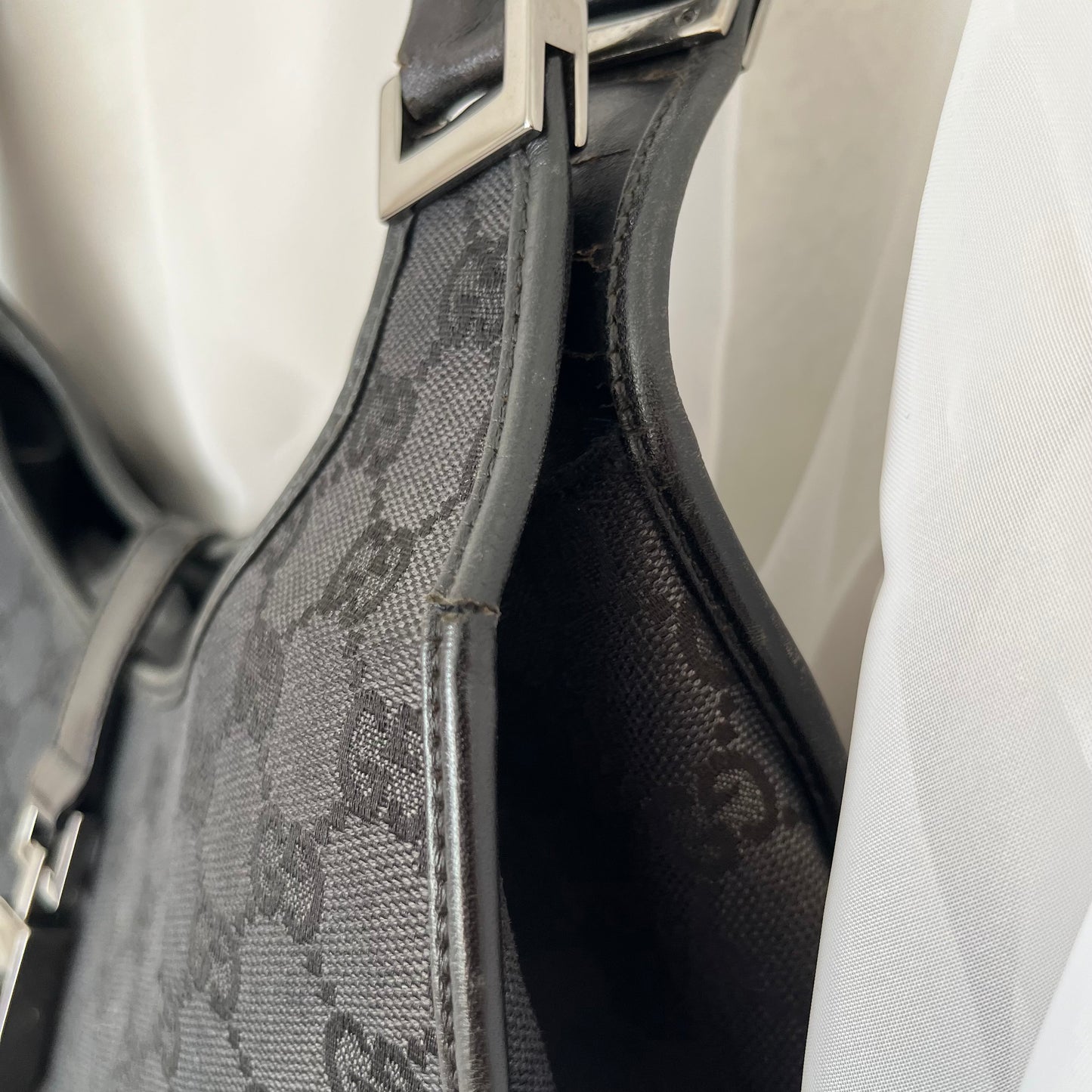 Gucci Black Double GG Canvas Jackie Bardot Shoulder Bag