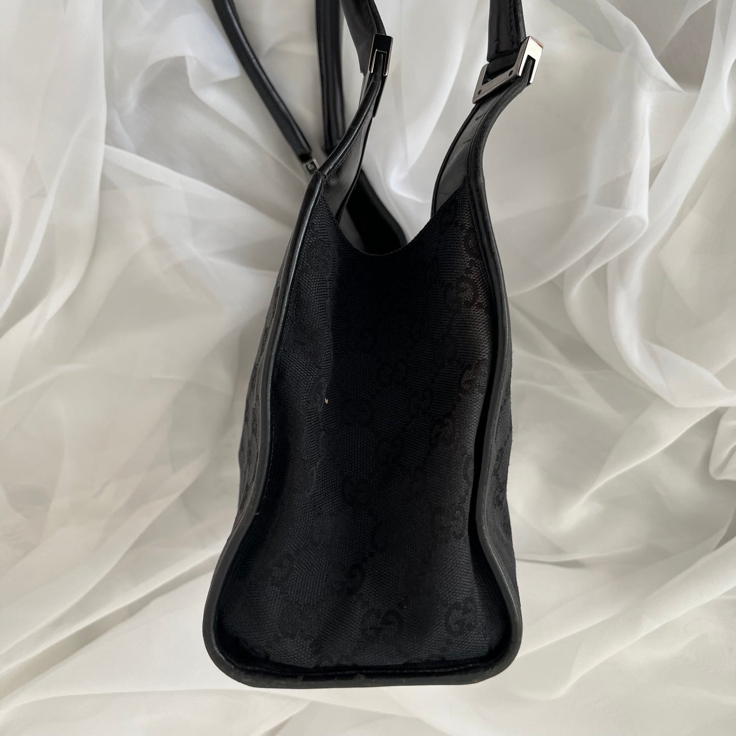 Gucci Black Double GG Canvas Jackie Bardot Shoulder Bag