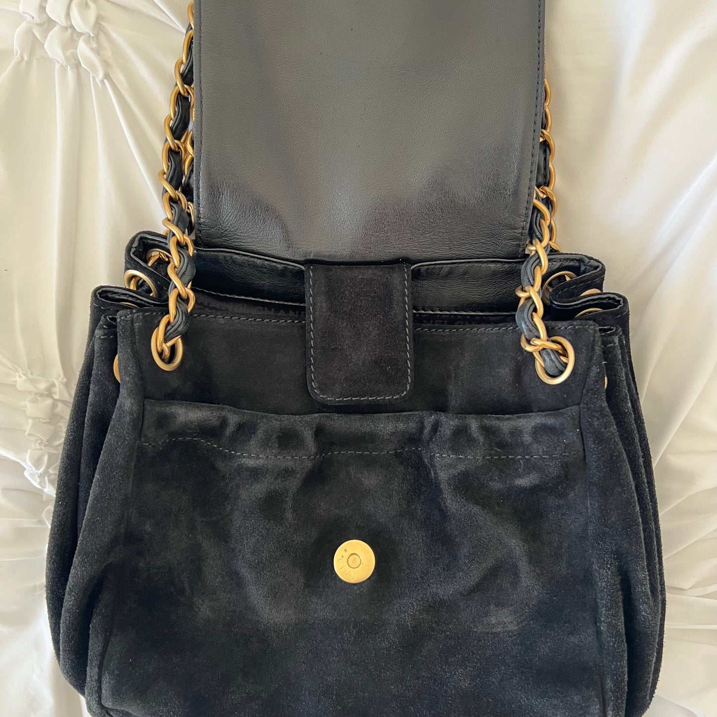 Chanel Black Suede Coco Mark Chain Bag