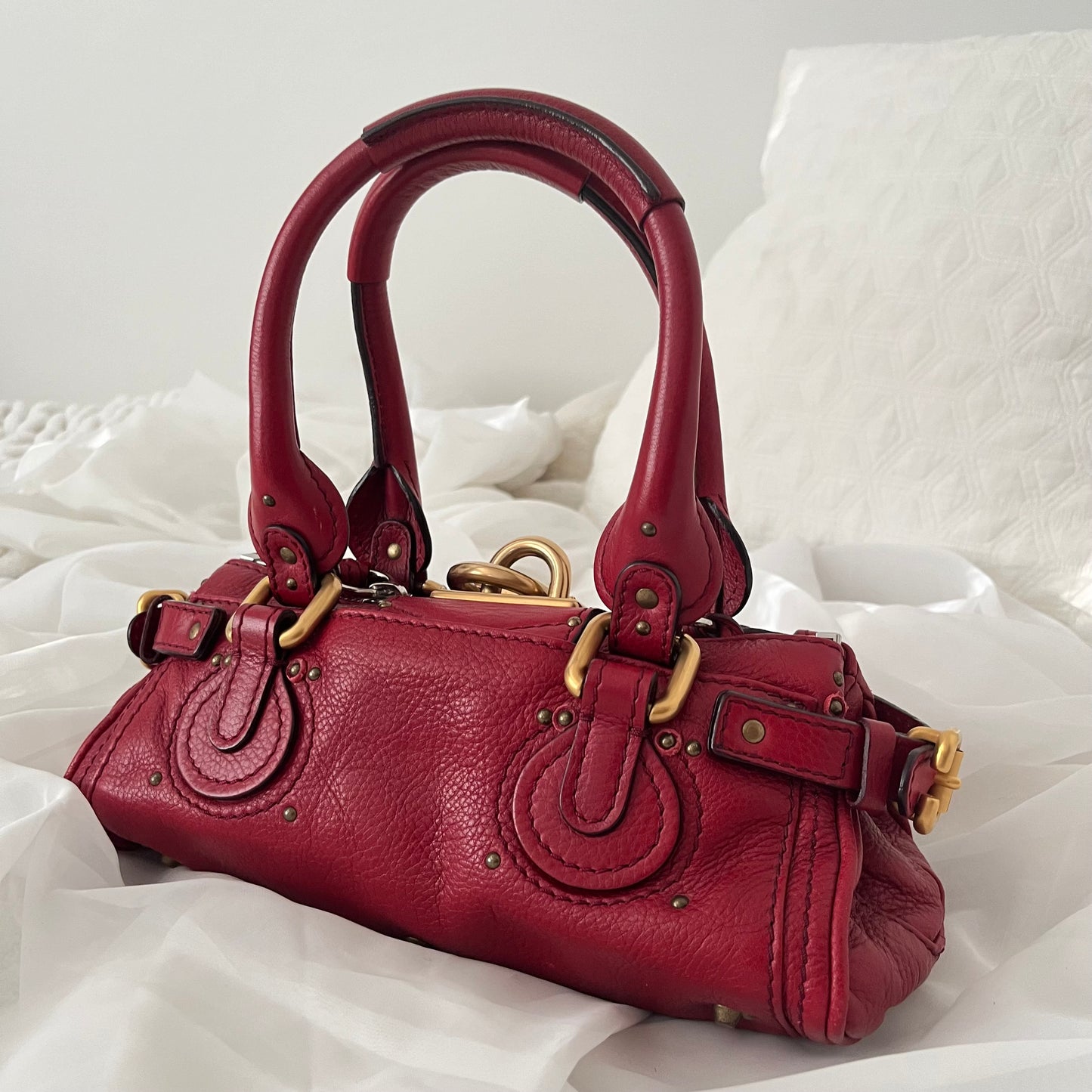 Chloe Red Leather Mini Paddington Bag