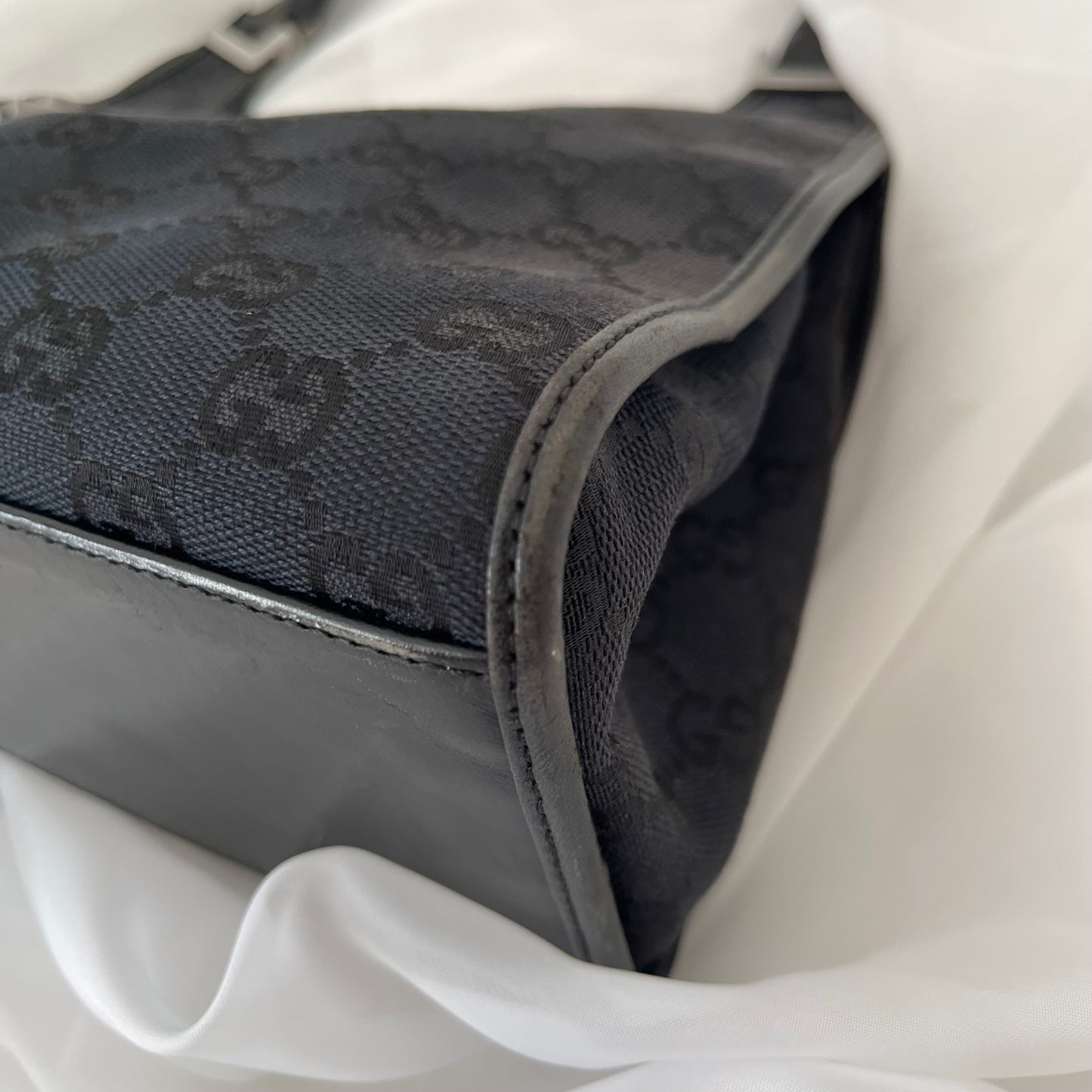 Gucci Black Double GG Canvas Jackie Bardot Shoulder Bag