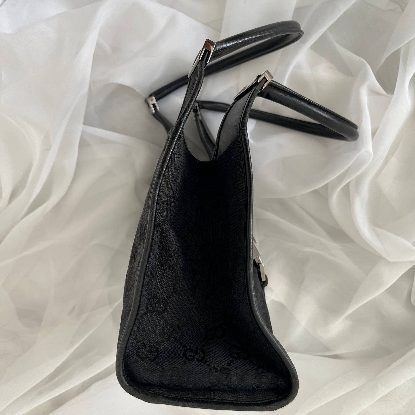 Gucci Black Double GG Canvas Jackie Bardot Shoulder Bag