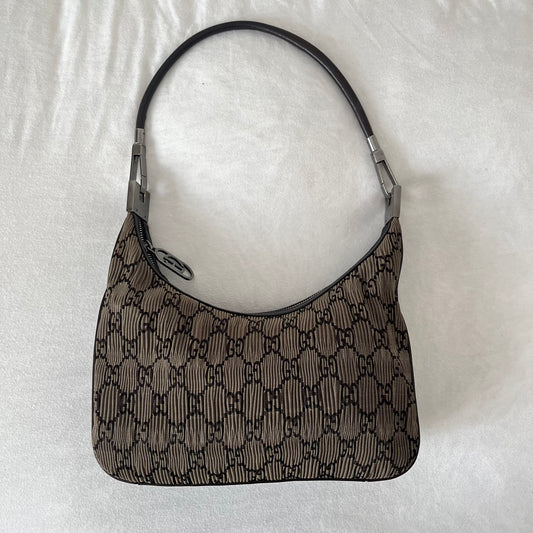 Gucci Canvas Leather Pleats Shoulder Bag