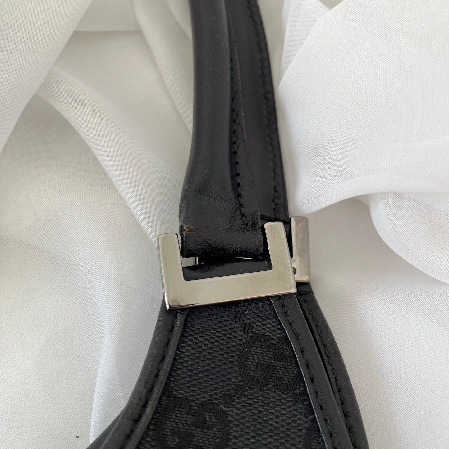 Gucci Black Double GG Canvas Jackie Bardot Shoulder Bag