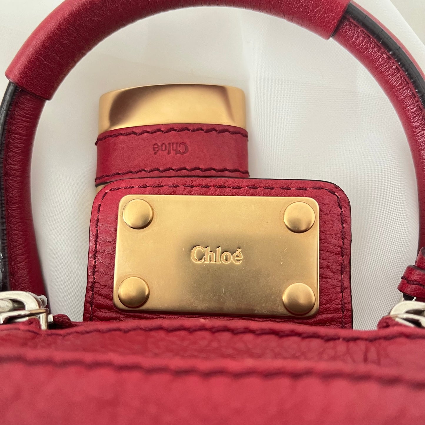 Chloe Red Leather Mini Paddington Bag