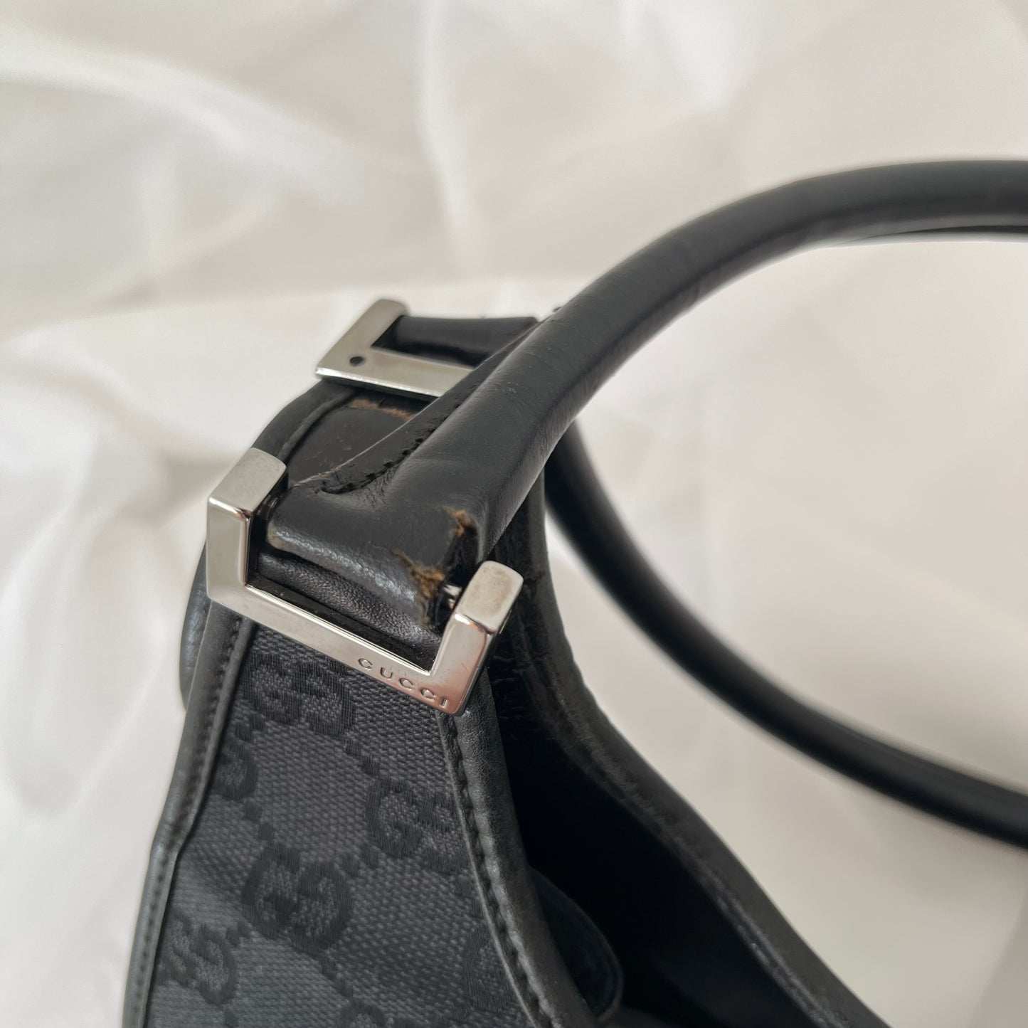 Gucci Black Double GG Canvas Jackie Bardot Shoulder Bag