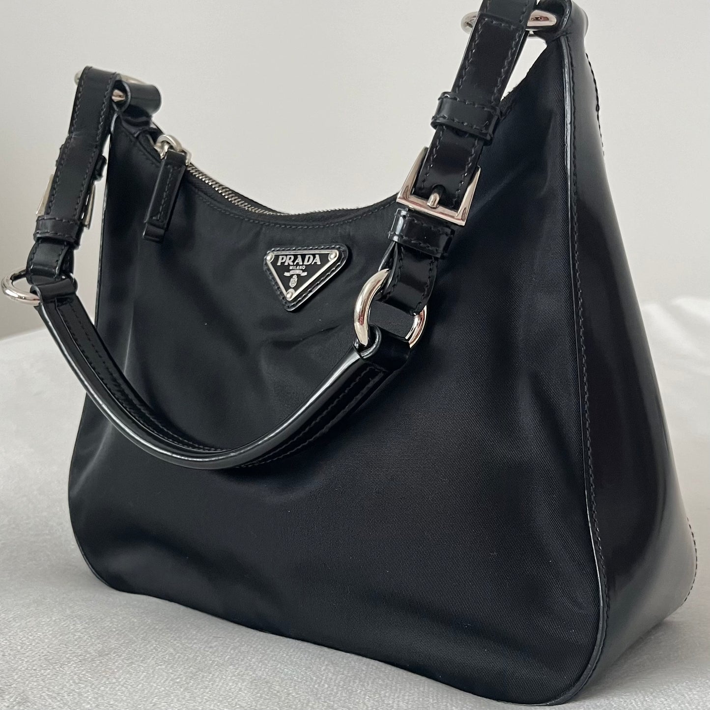 Prada Nylon Patent Leather One
Shoulder Bag Black