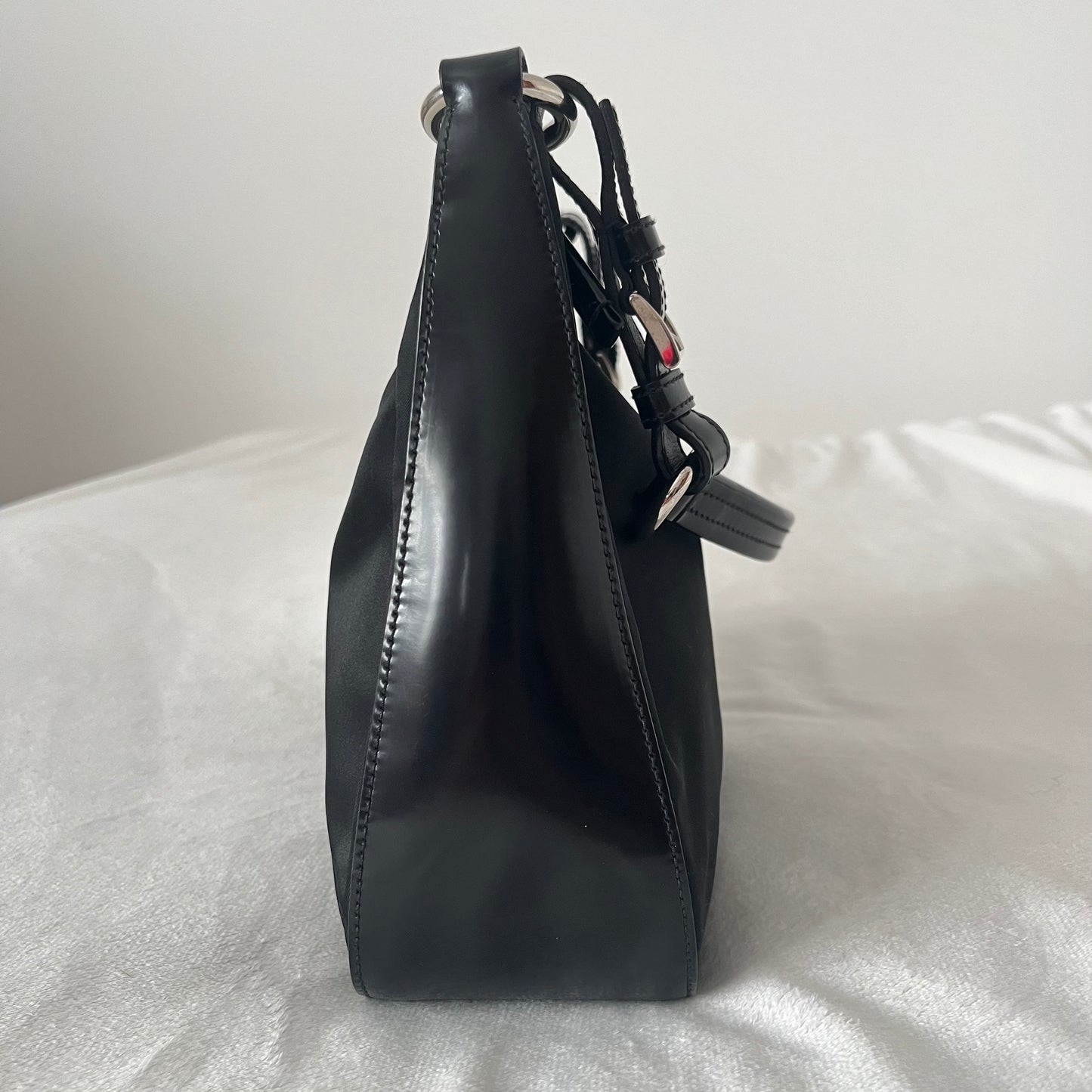 Prada Nylon Patent Leather One
Shoulder Bag Black
