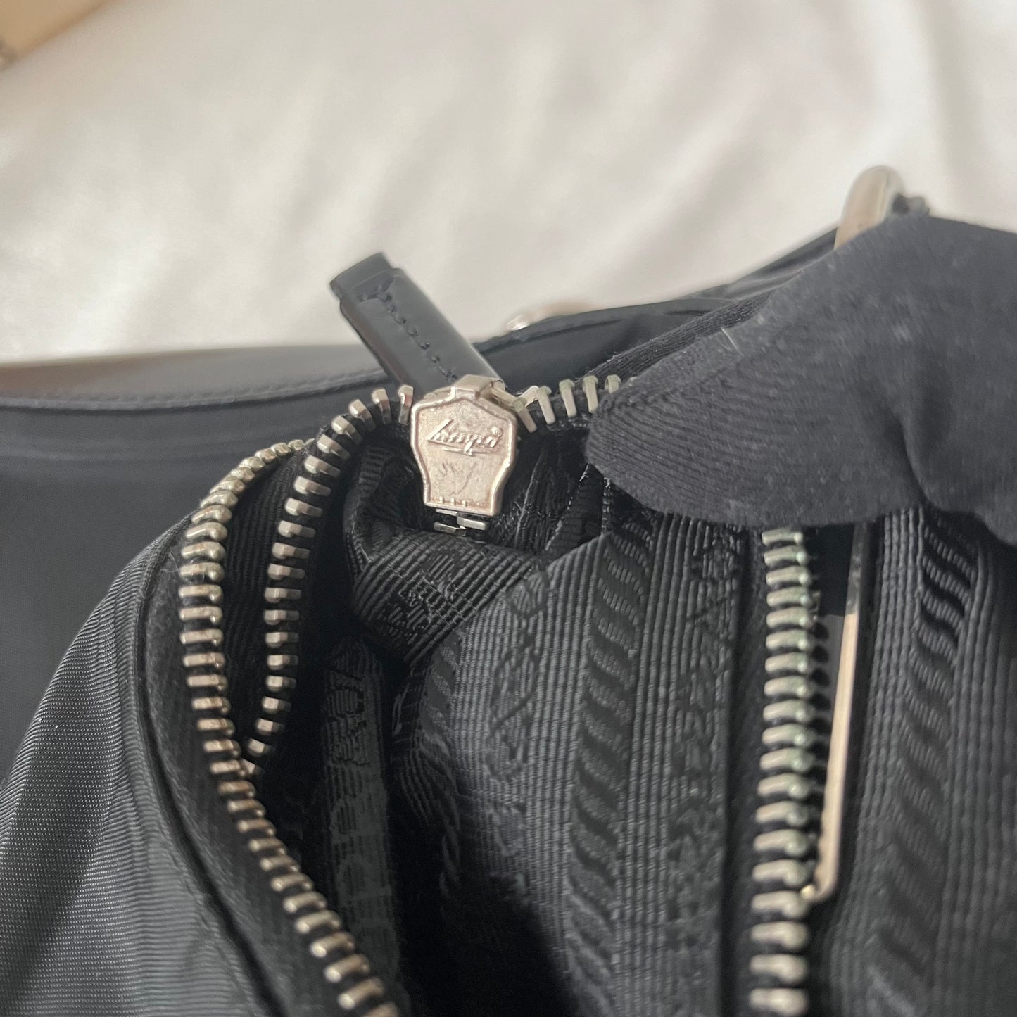 Prada Nylon Patent Leather One
Shoulder Bag Black