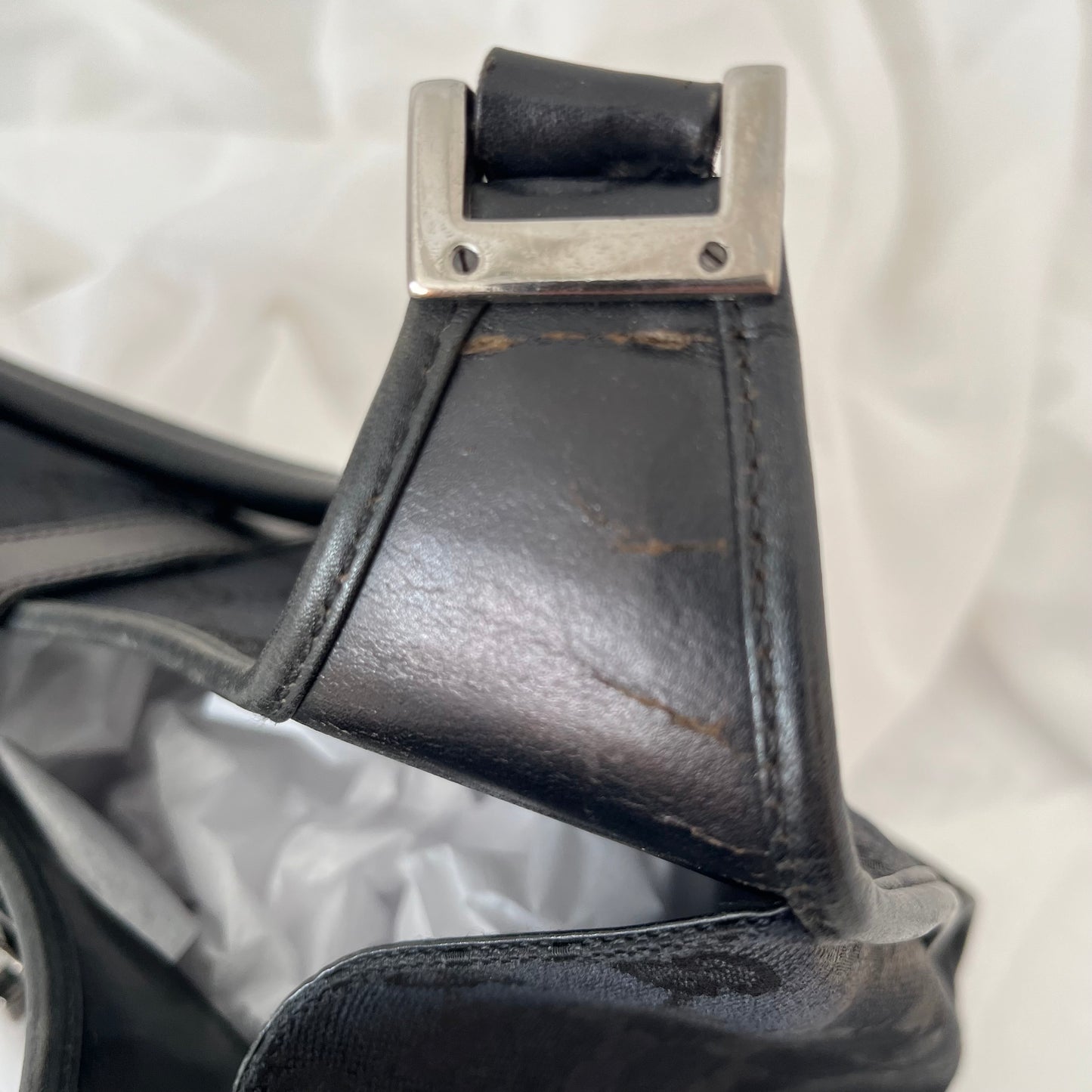 Gucci Black Double GG Canvas Jackie Bardot Shoulder Bag