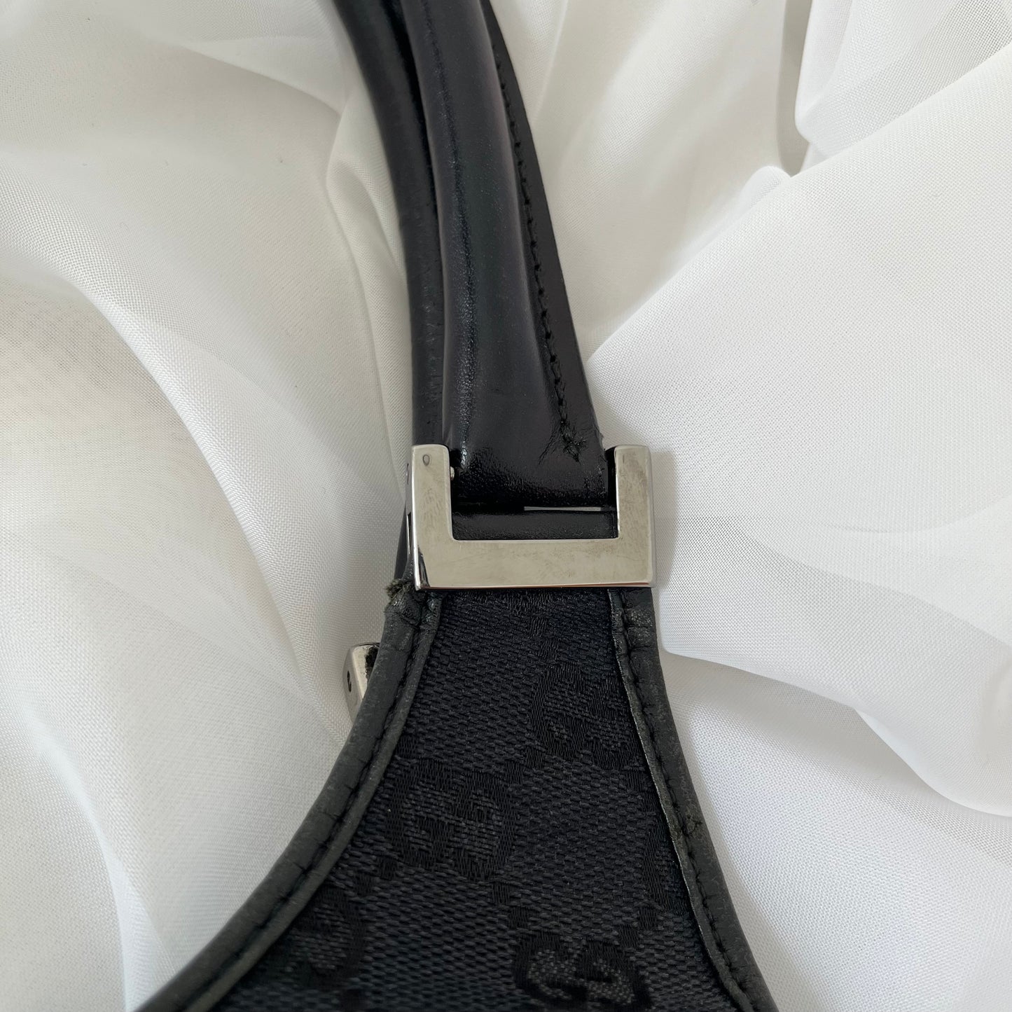 Gucci Black Double GG Canvas Jackie Bardot Shoulder Bag