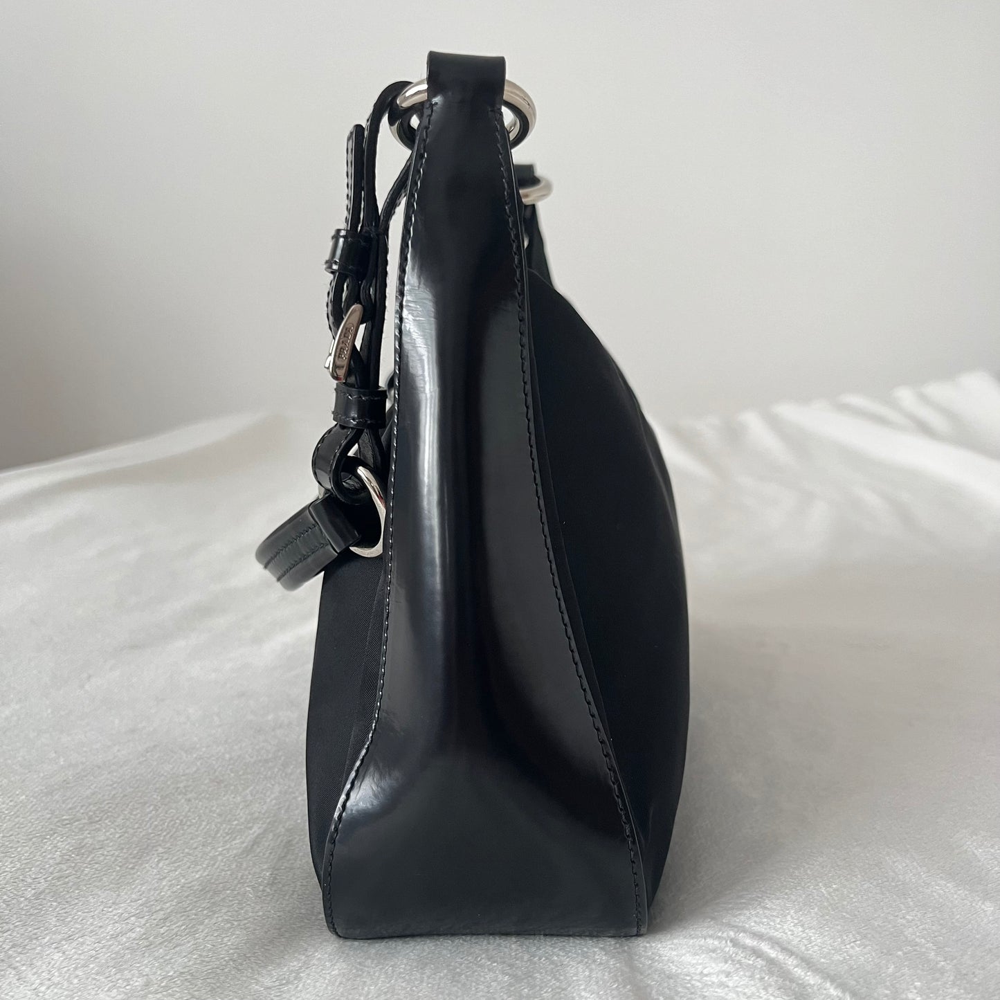 Prada Nylon Patent Leather One
Shoulder Bag Black