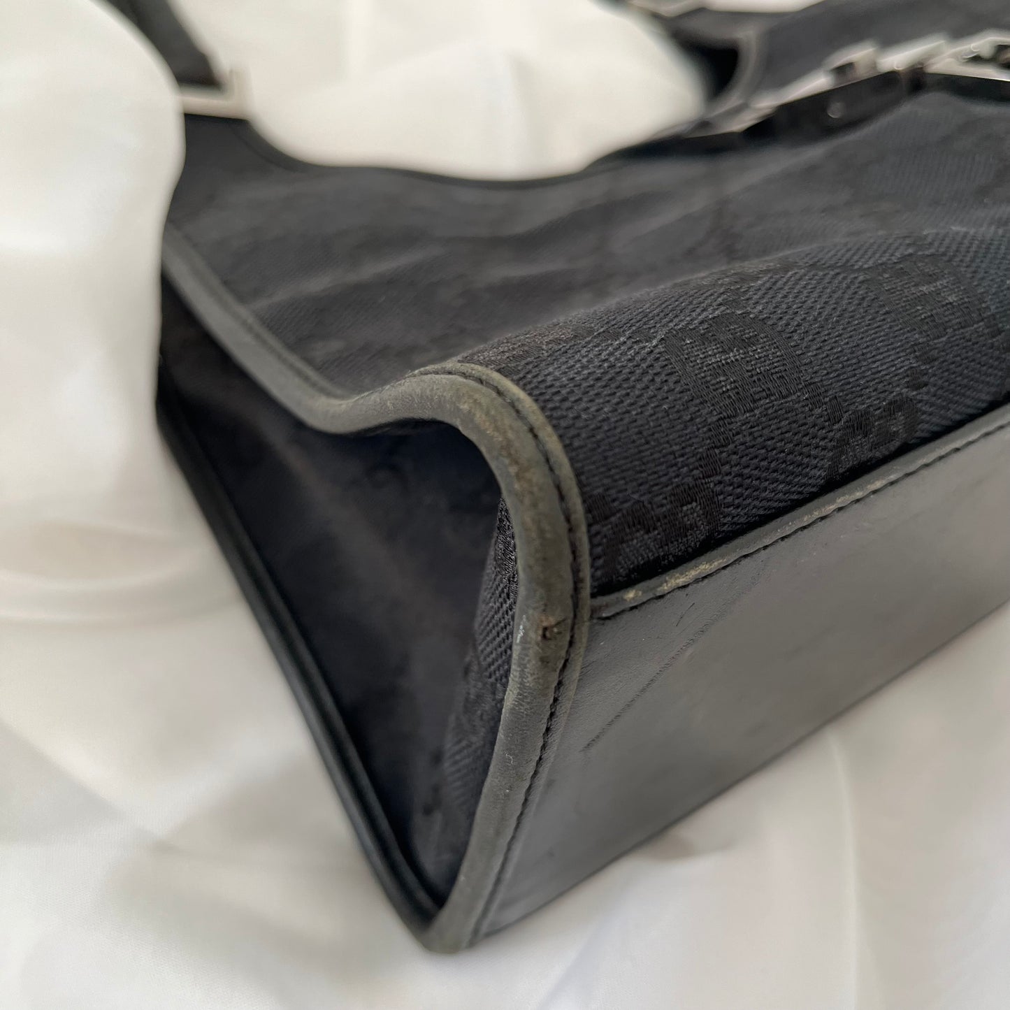 Gucci Black Double GG Canvas Jackie Bardot Shoulder Bag