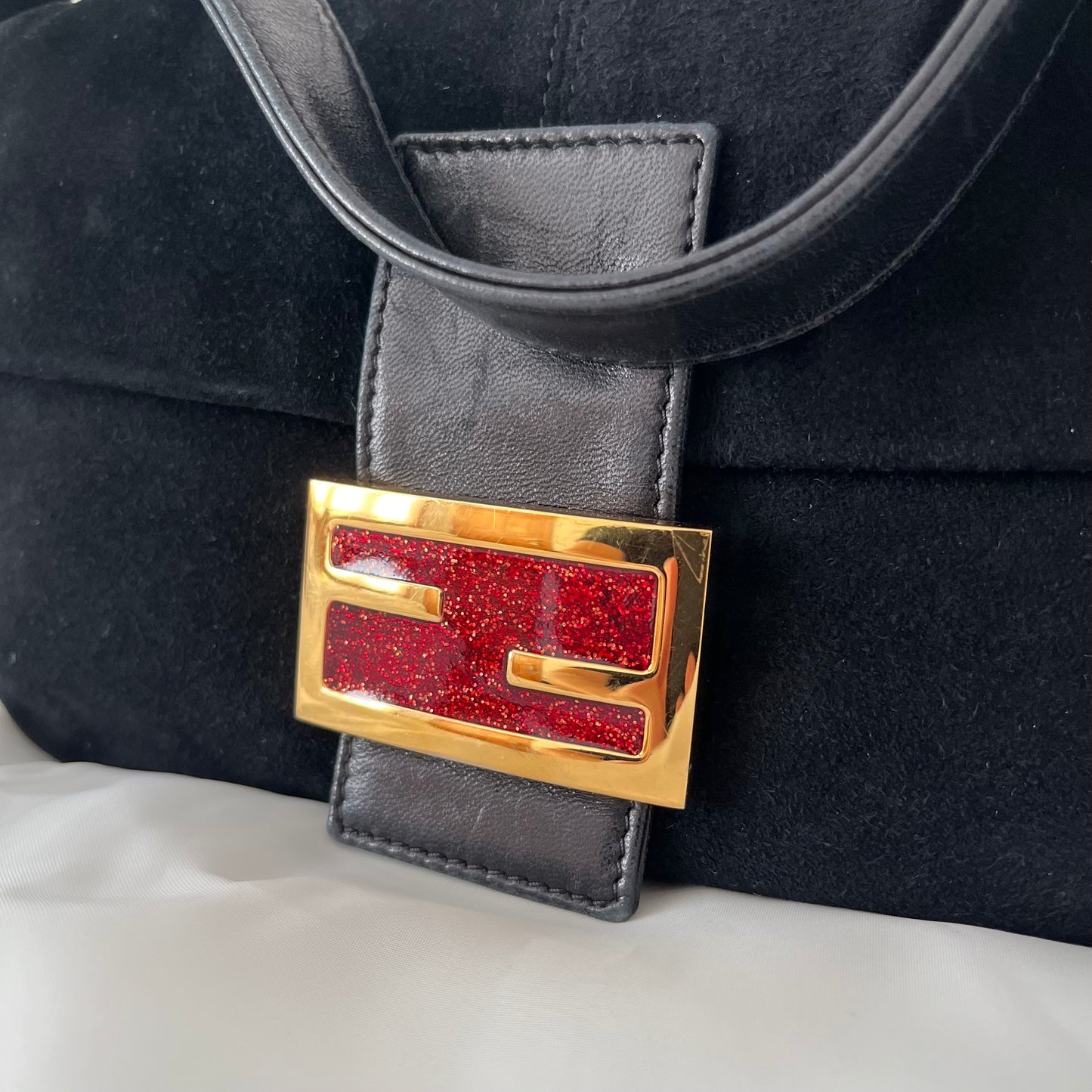 Fendi Black Suede Baguette