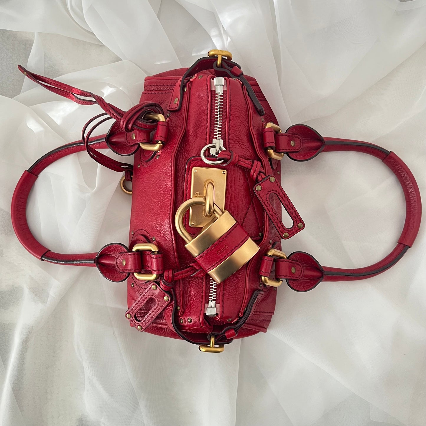 Chloe Red Leather Mini Paddington Bag