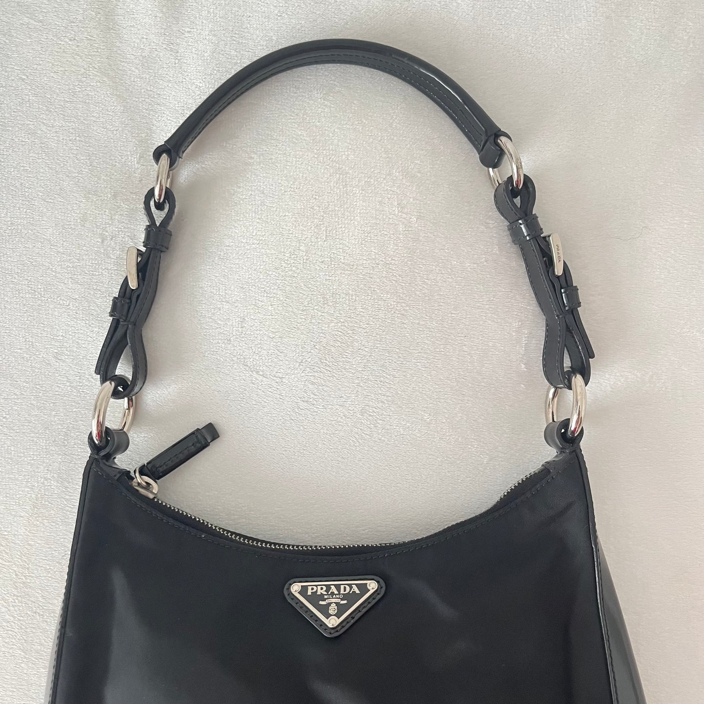 Prada Nylon Patent Leather One
Shoulder Bag Black