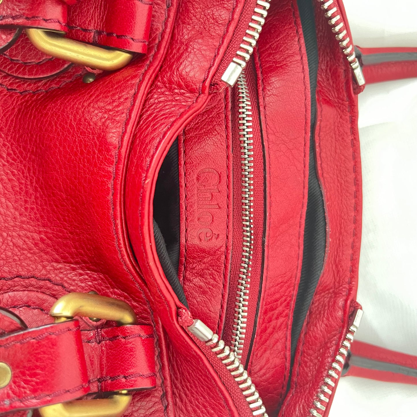 Chloe Red Leather Mini Paddington Bag