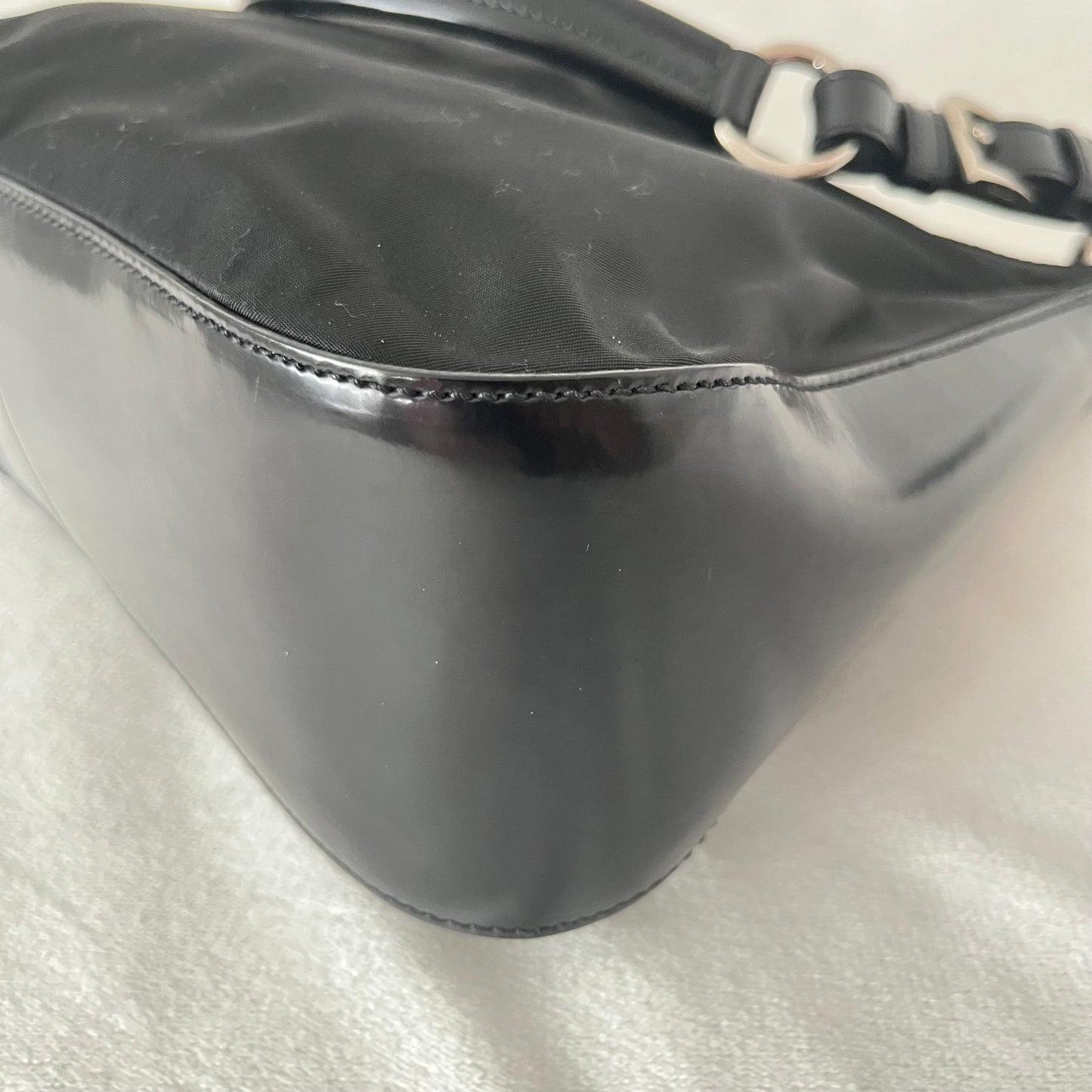 Prada Nylon Patent Leather One
Shoulder Bag Black
