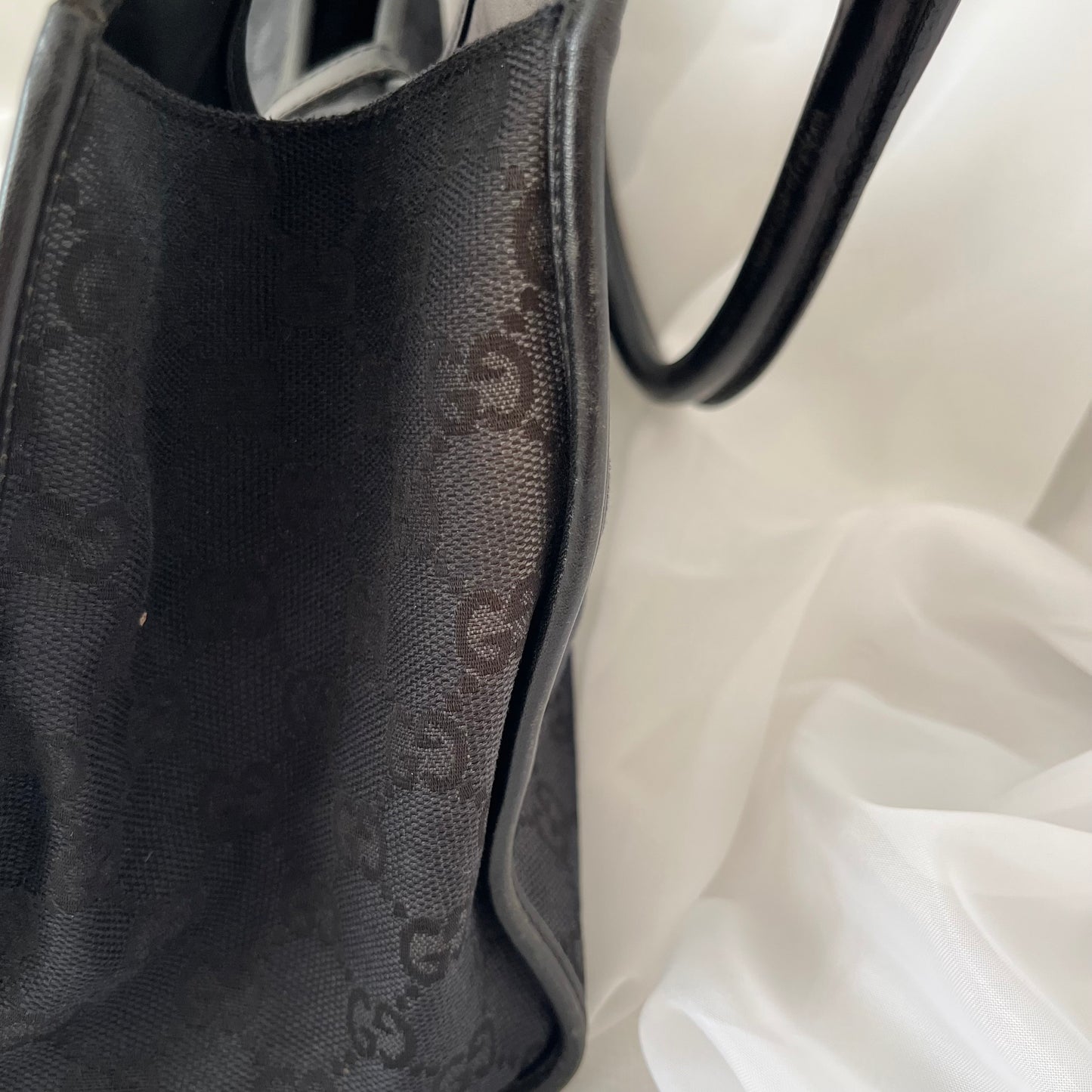 Gucci Black Double GG Canvas Jackie Bardot Shoulder Bag