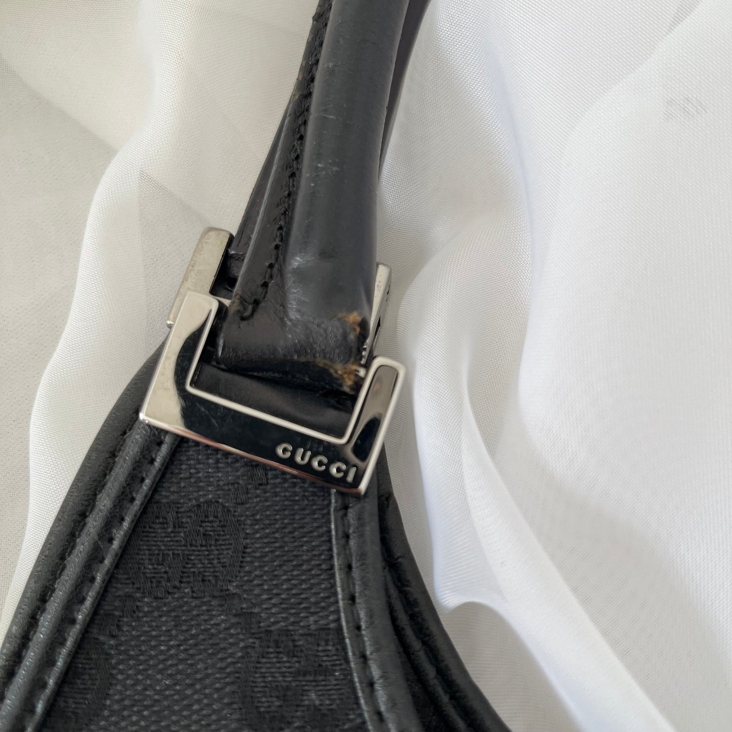 Gucci Black Double GG Canvas Jackie Bardot Shoulder Bag