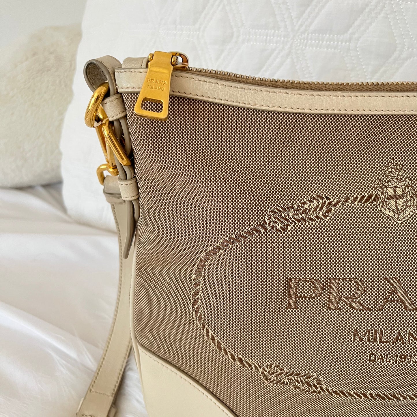 Prada Jacquard Canvas Leather Shoulder Bag
