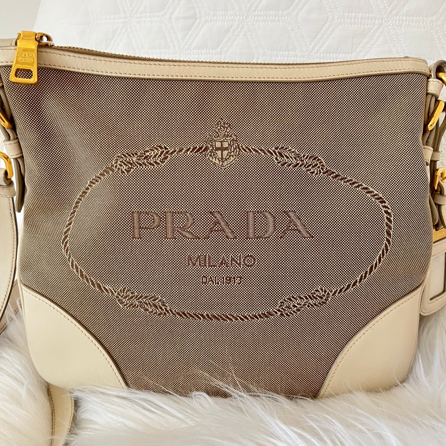Prada Jacquard Canvas Leather Shoulder Bag