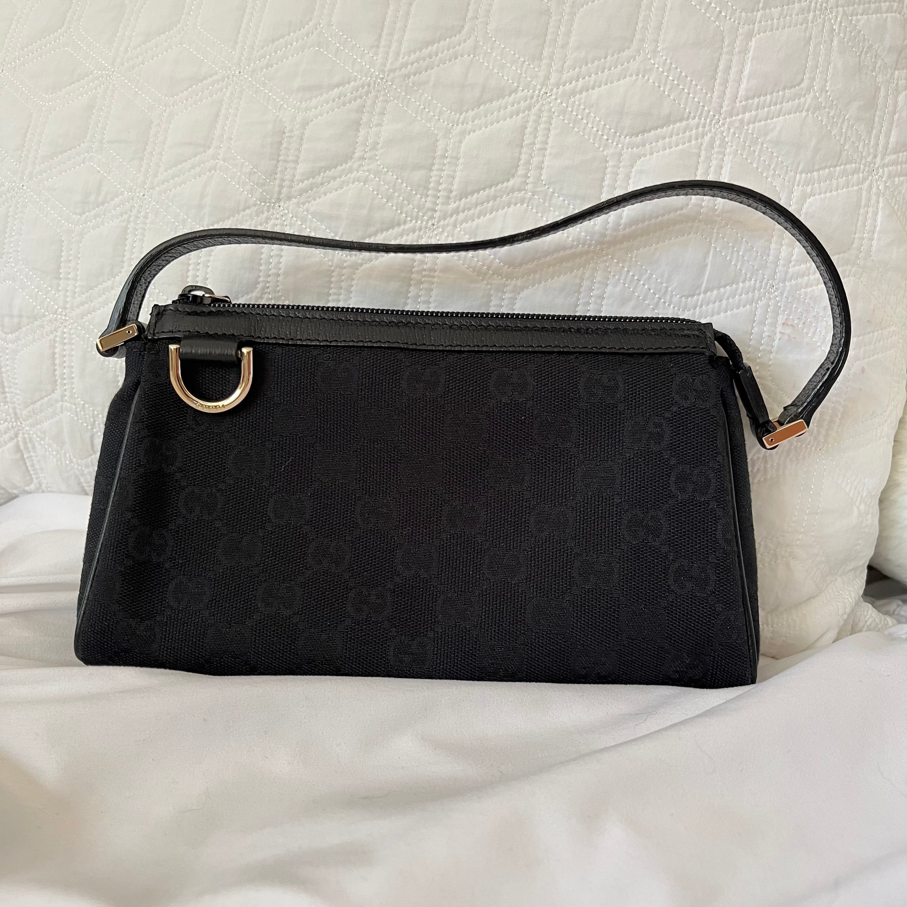 Gucci Black GG Canvas and Leather D Ring Abbey Pochette