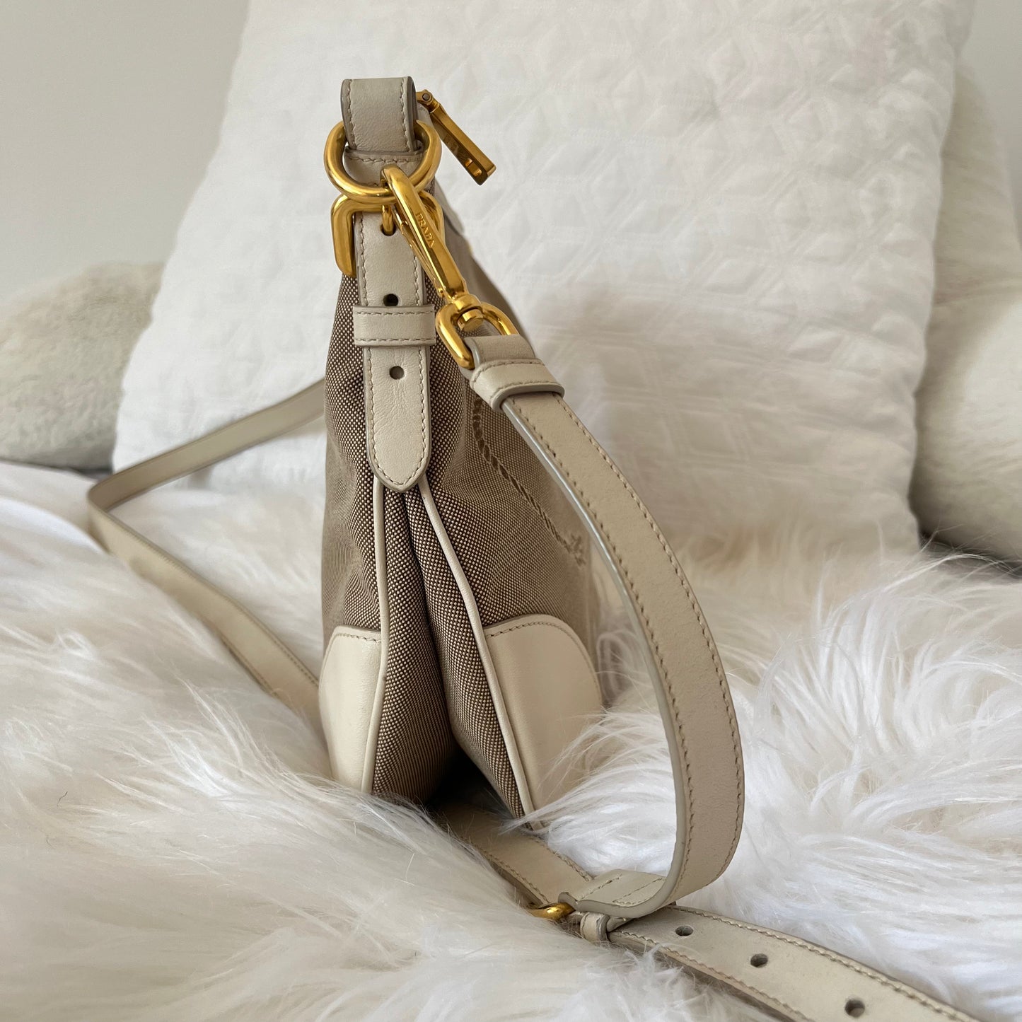 Prada Jacquard Canvas Leather Shoulder Bag