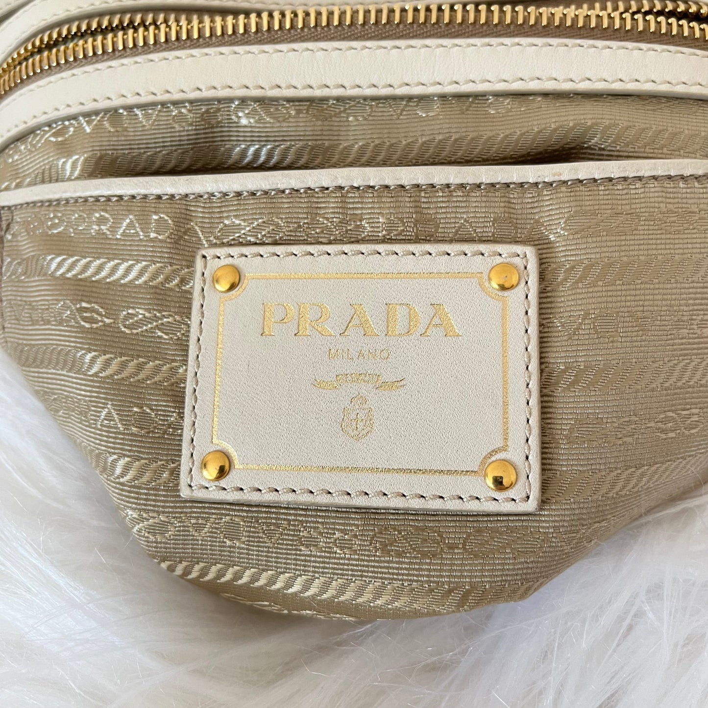 Prada Jacquard Canvas Leather Shoulder Bag