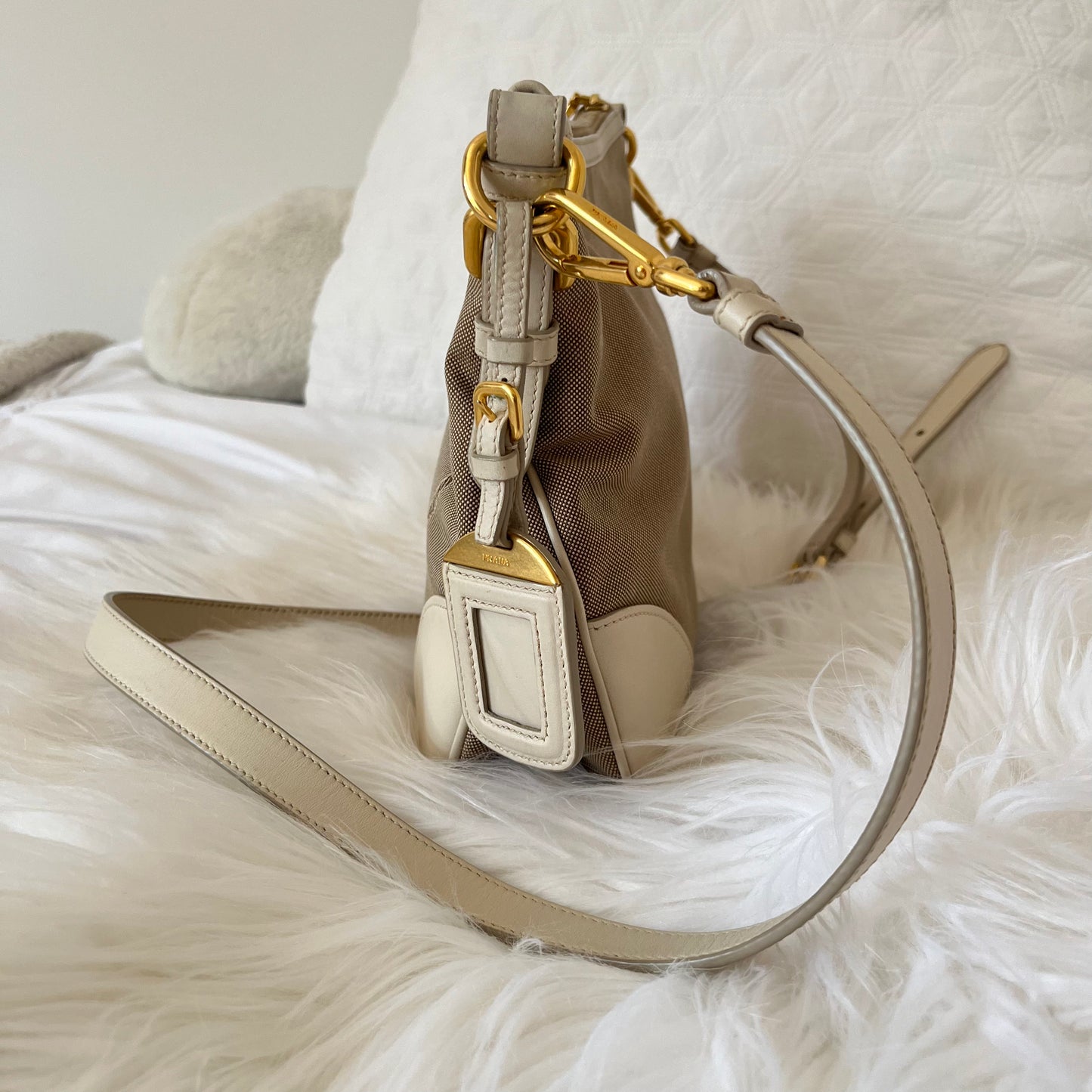 Prada Jacquard Canvas Leather Shoulder Bag
