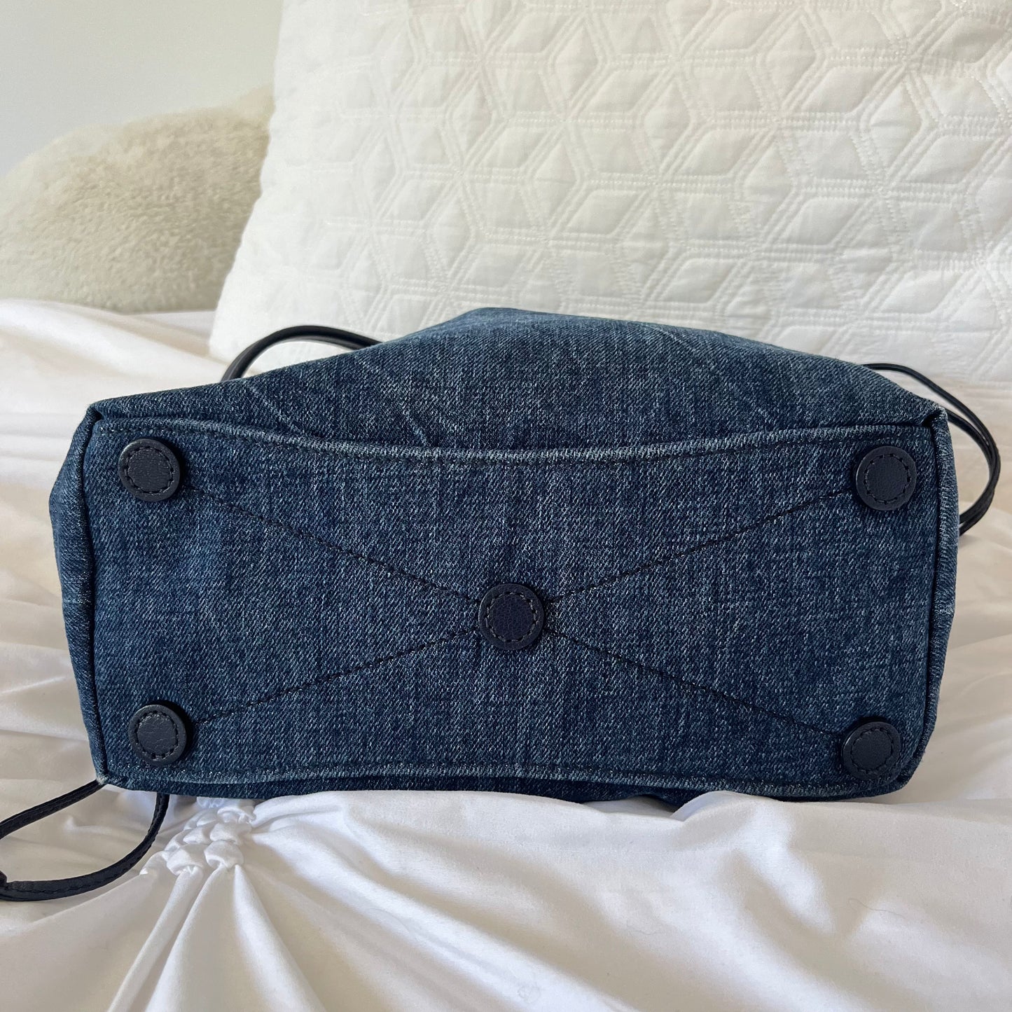 Miu Miu Leather Denim Drawstring Shoulder Bag