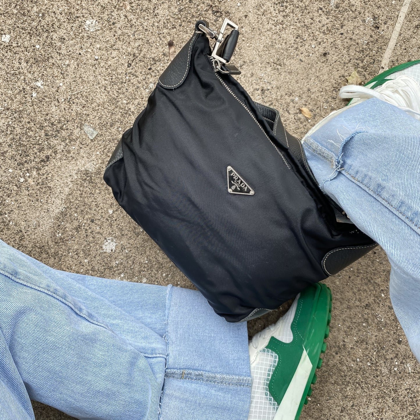 Prada Black Nylon Leather Shoulder Bag