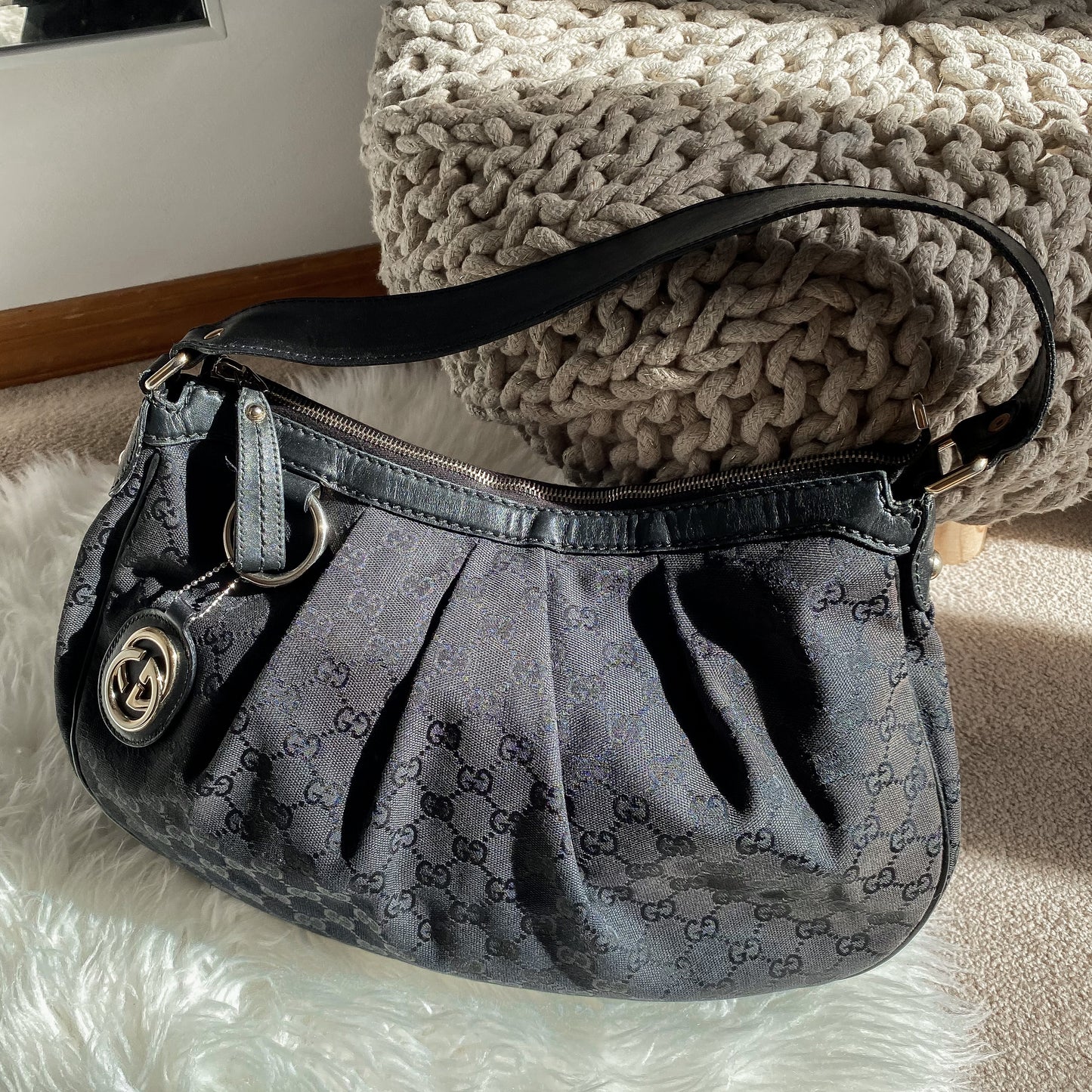 Gucci Sukey GG Monogram Black Hobo Shoulder Bag