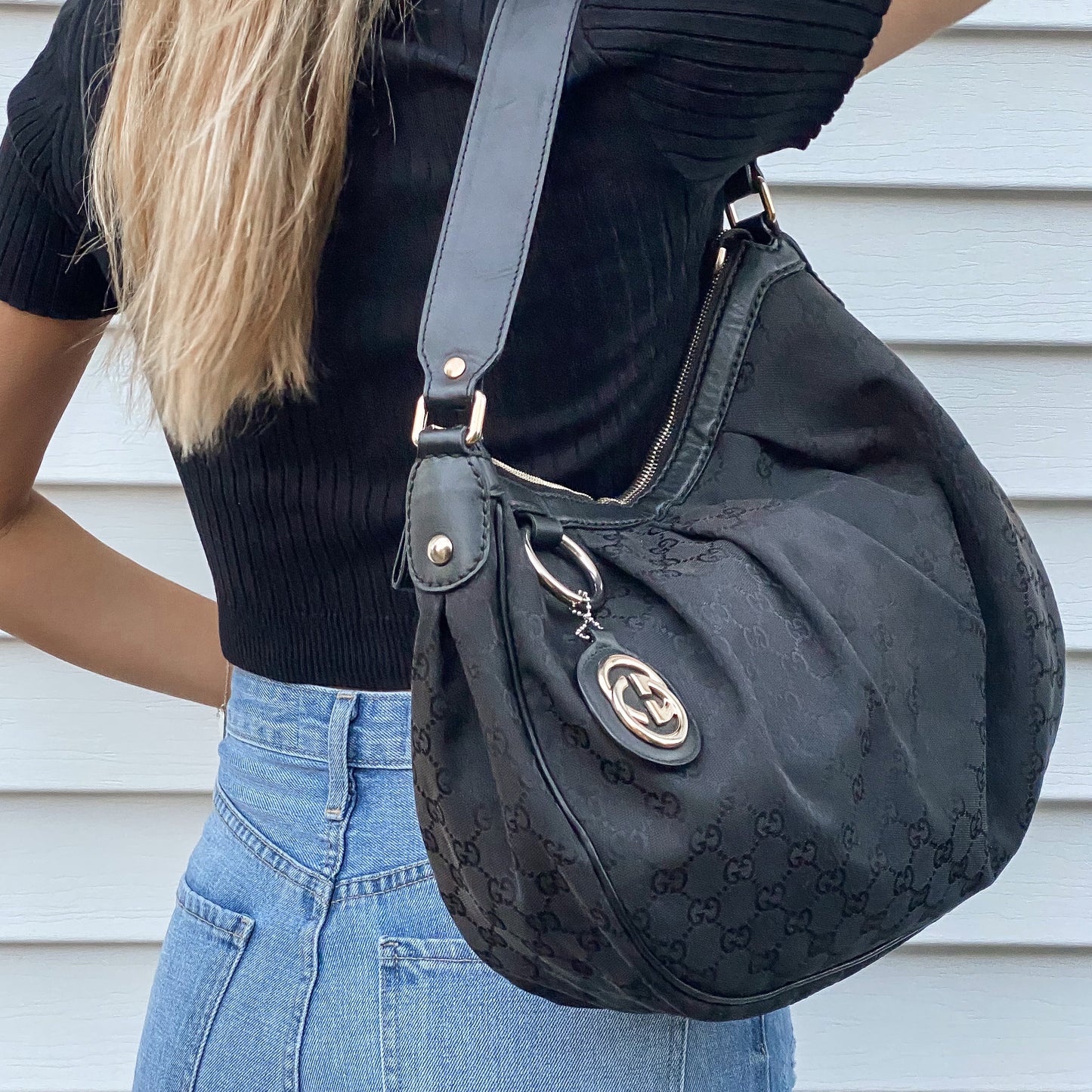 Gucci Sukey GG Monogram Black Hobo Shoulder Bag