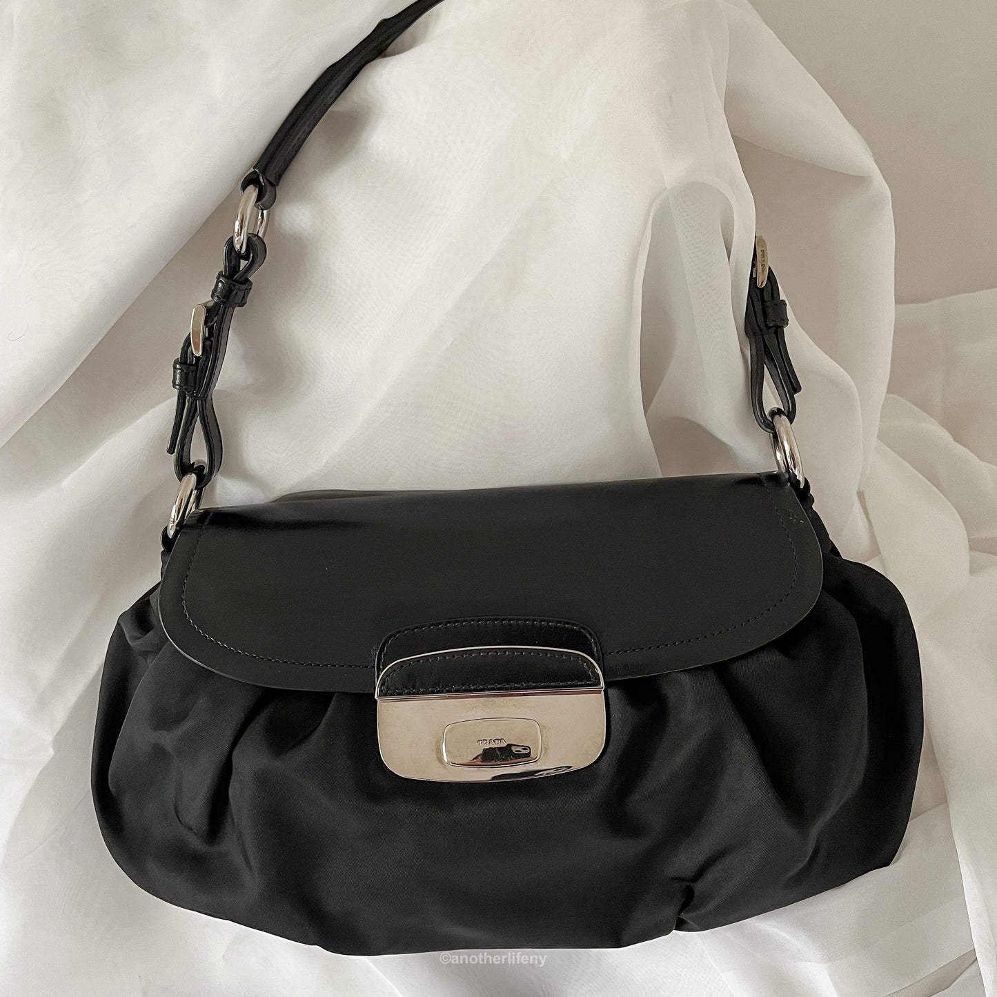 Prada Black Nylon Flap Shoulder Bag