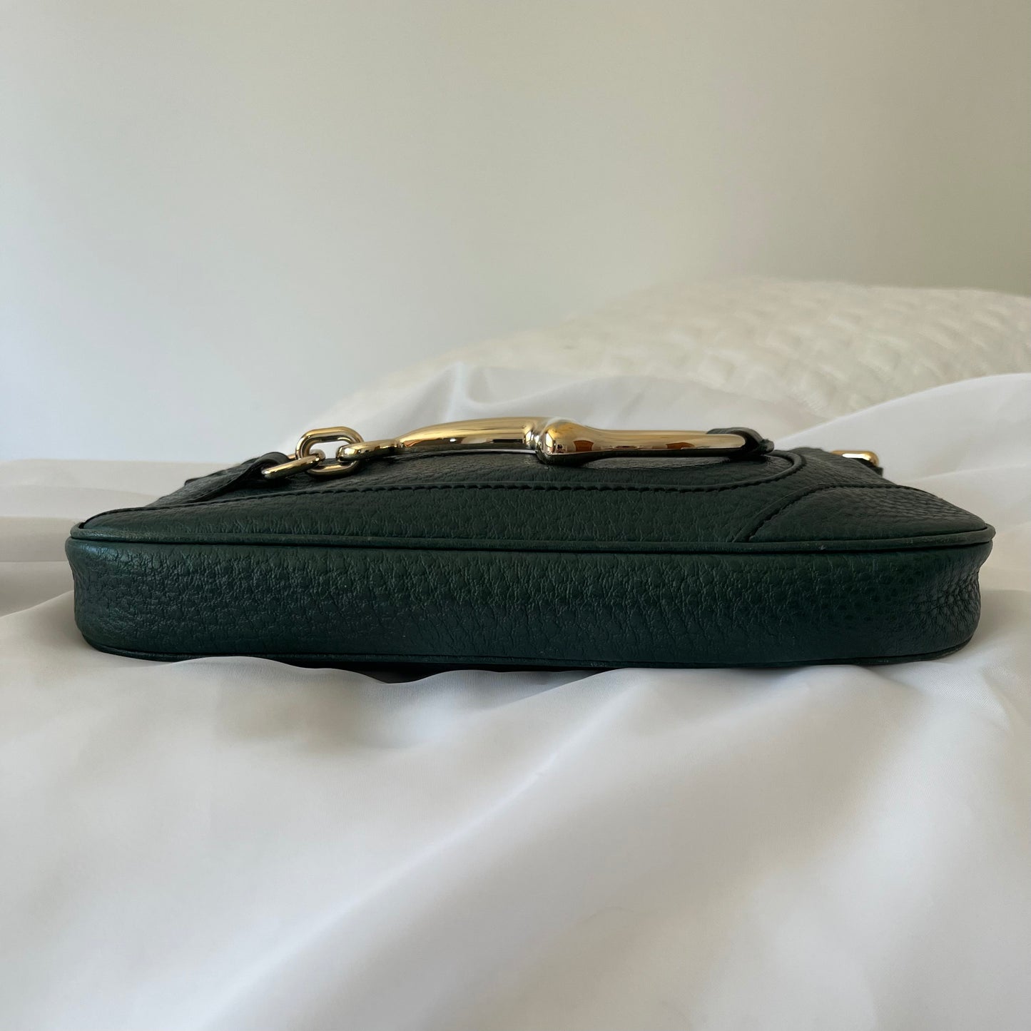 Gucci Green Textured Leather Horsebit Pochette