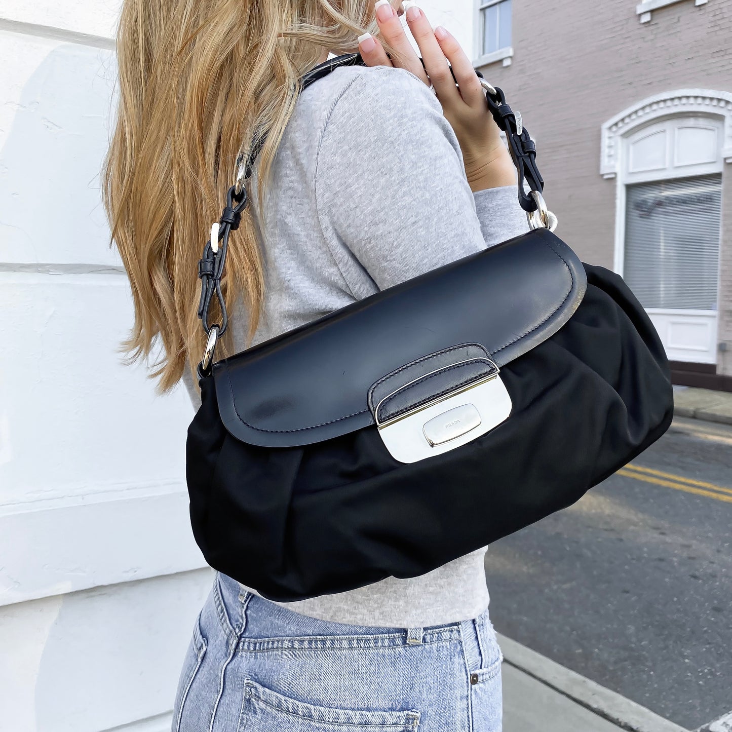 Prada Black Nylon Flap Shoulder Bag