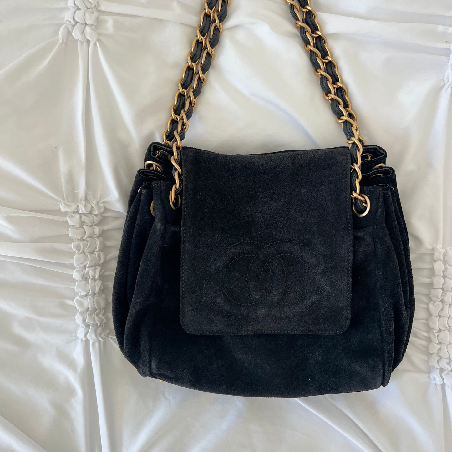 Chanel Black Suede Coco Mark Chain Bag