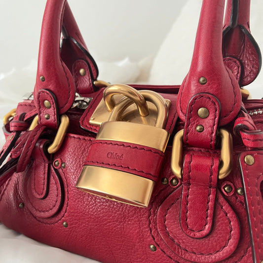 Chloe Red Leather Mini Paddington Bag