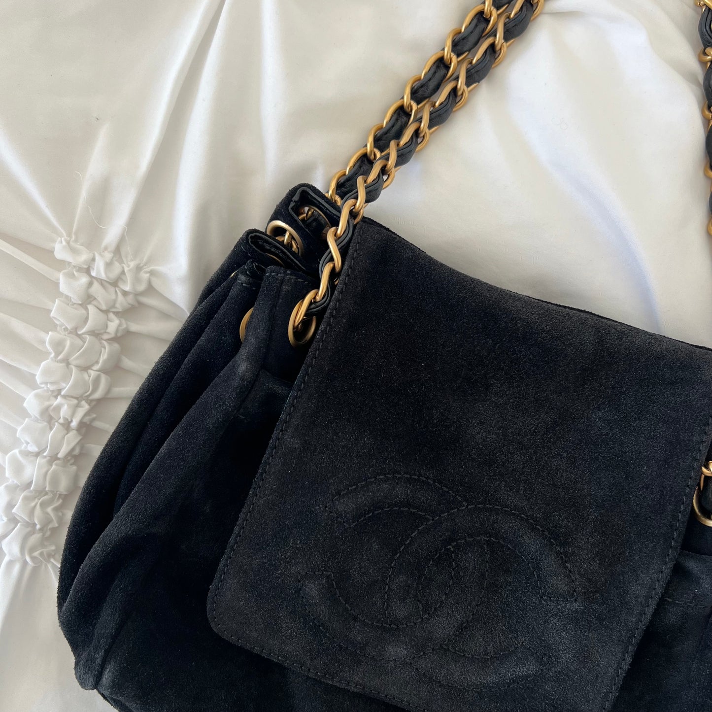 Chanel Black Suede Coco Mark Chain Bag