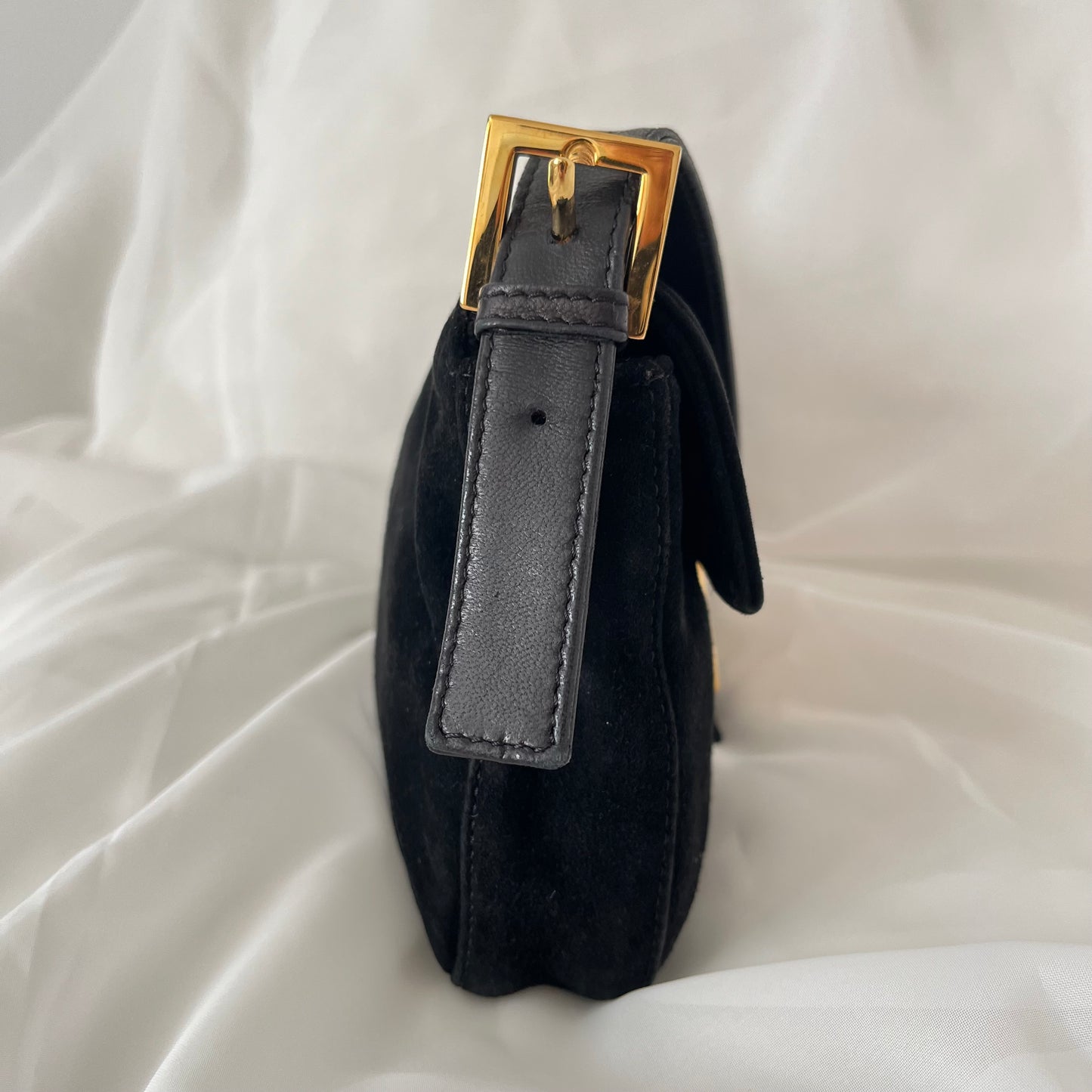 Fendi Black Suede Baguette