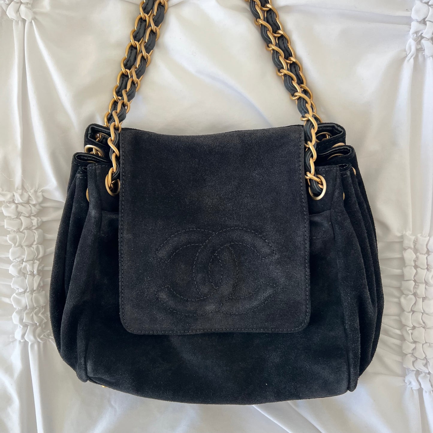 Chanel Black Suede Coco Mark Chain Bag