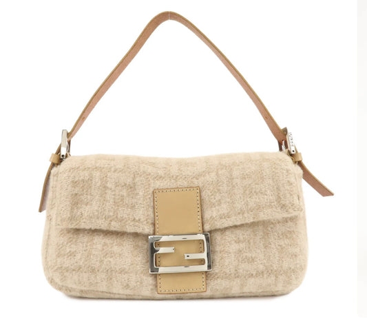 Fendi Tan Wool Zucca Baguette Bag