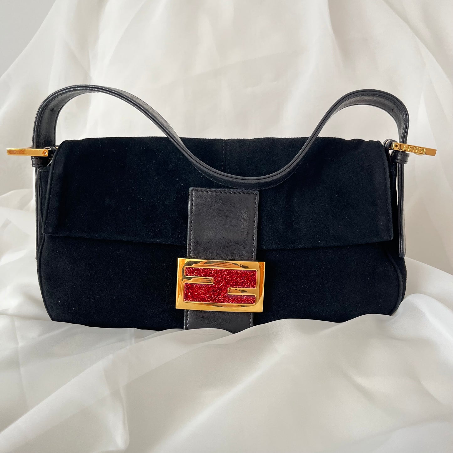 Fendi Black Suede Baguette