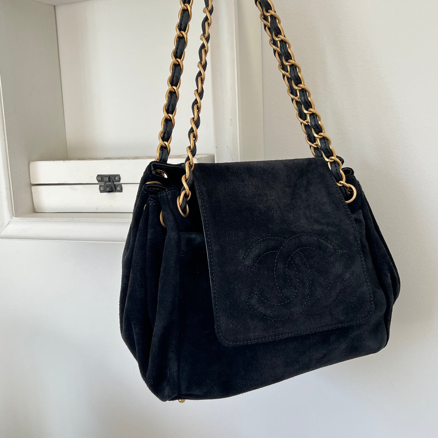 Chanel Black Suede Coco Mark Chain Bag